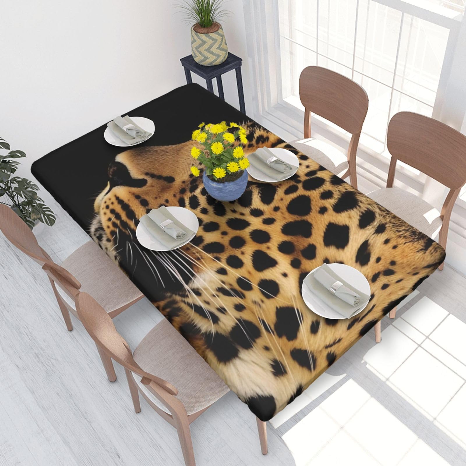 WPKJU Leopard Animal Print Printed Tablecloths 4ft Rectangular Table Covers Washable Polyester Decorative Table Cloth for Dining Table Picnic Wedding