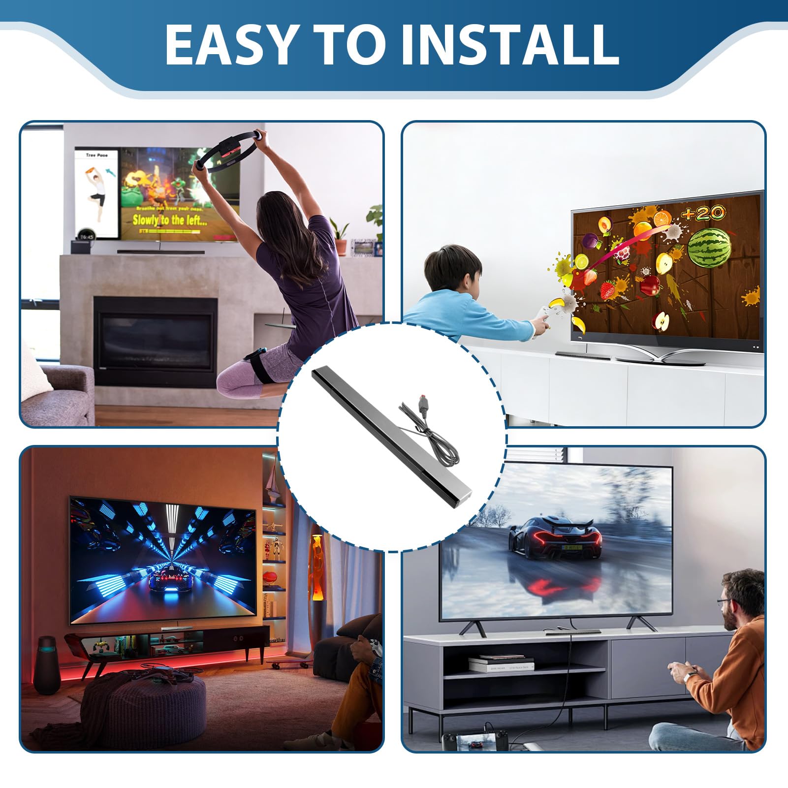 Barre Capteur,Capteur Wii Sans Fil,Capteurs Récepteur Sensor Bar Filaire | de Remplacement à LED à Rayons Infrarouges, avec Support Transparent, Compatible Console Wii et Wii U