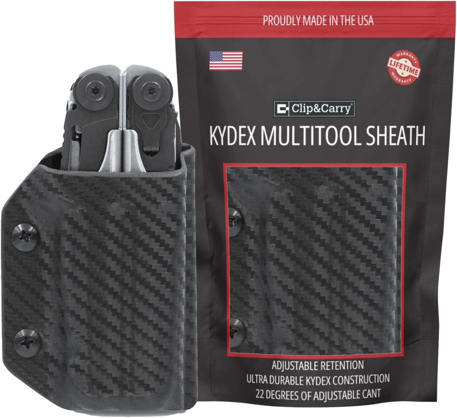 Kydex Multitool Sheath for LEATHERMAN SURGE - Made in USA (Multi-tool not included) EDC Multi Tool Sheath Holder Holster Cover (Carbon Fiber Black)