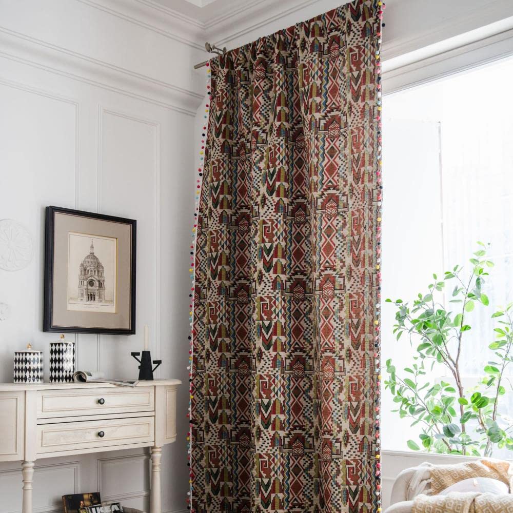 Boho Geometryczna Czeska Zasłona Do Sypialni Salon Pościel Bawełniana Drukowane Dekoracyjne Zasłony z Pomponem Dekoracji Domu