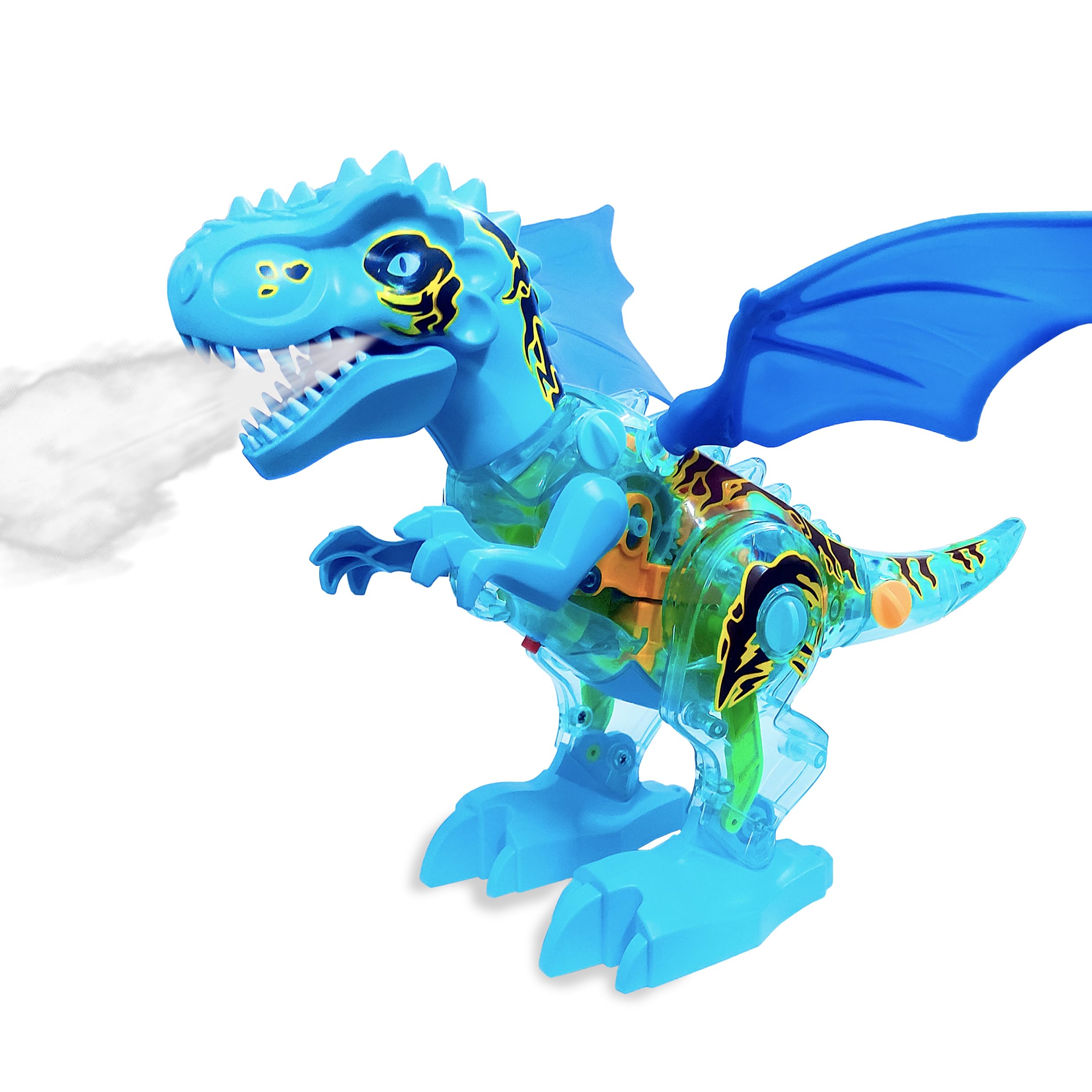 VGRASSP DIY Transparent Gear Dinosaur Toy for Kids - The Assemblable Mechanical Toy with 3D Lights, Roaring Sound and Mist Spraying Feature, Automatic Movable Joints - Color As Per Stock
