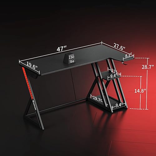 Miniatura 3 de CubiCubi Aurora - Escritorio para juegos con superficie de fibra de carbono, escritorio en forma de L de 40 pulgadas con estantes de almacenamiento,