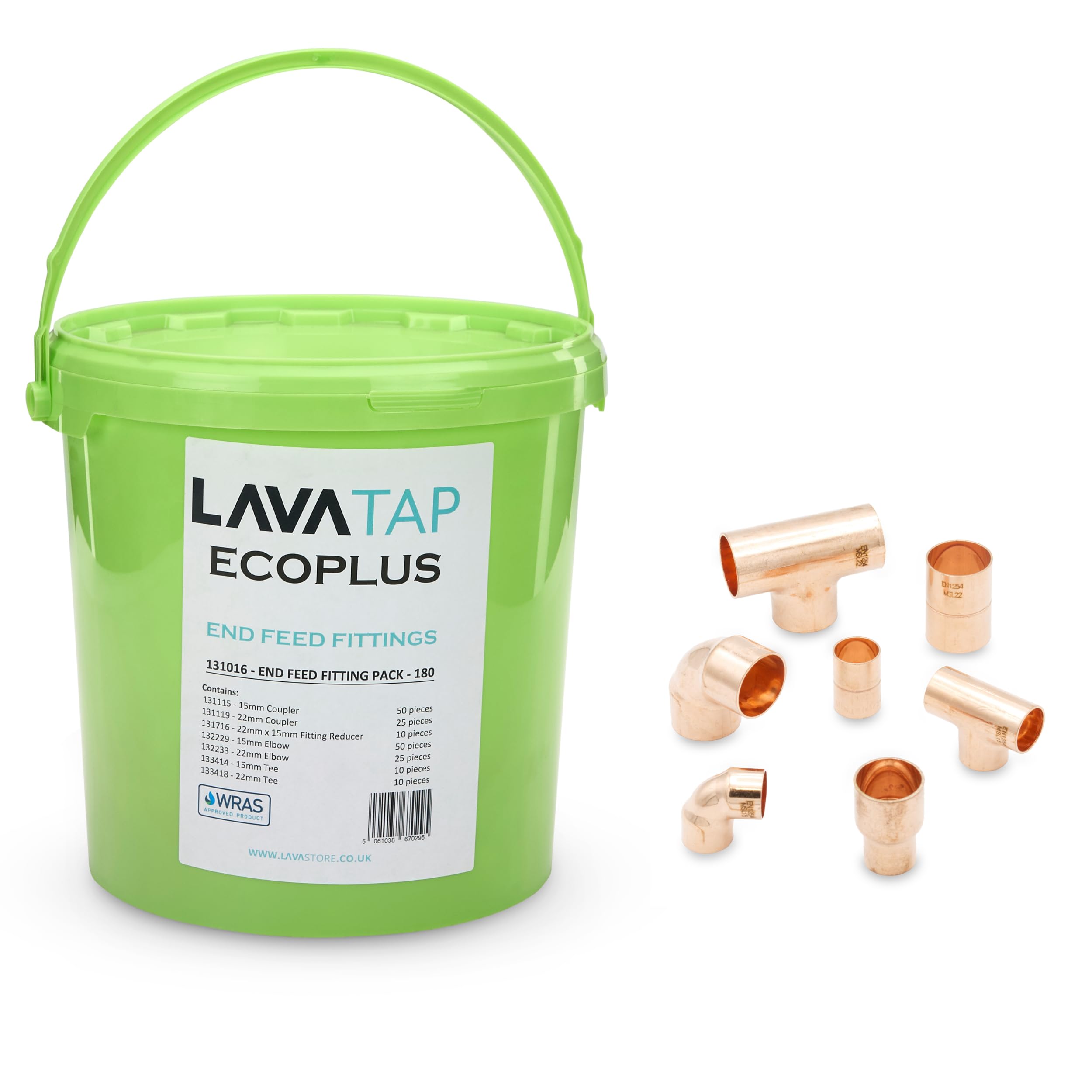 Lavatap Copper 180 Piece Pipe Fittings 15Mm 22Mm End Feed Plumbing Endfeed Coupler Elbow Tee Reducer Plumbers Bucket