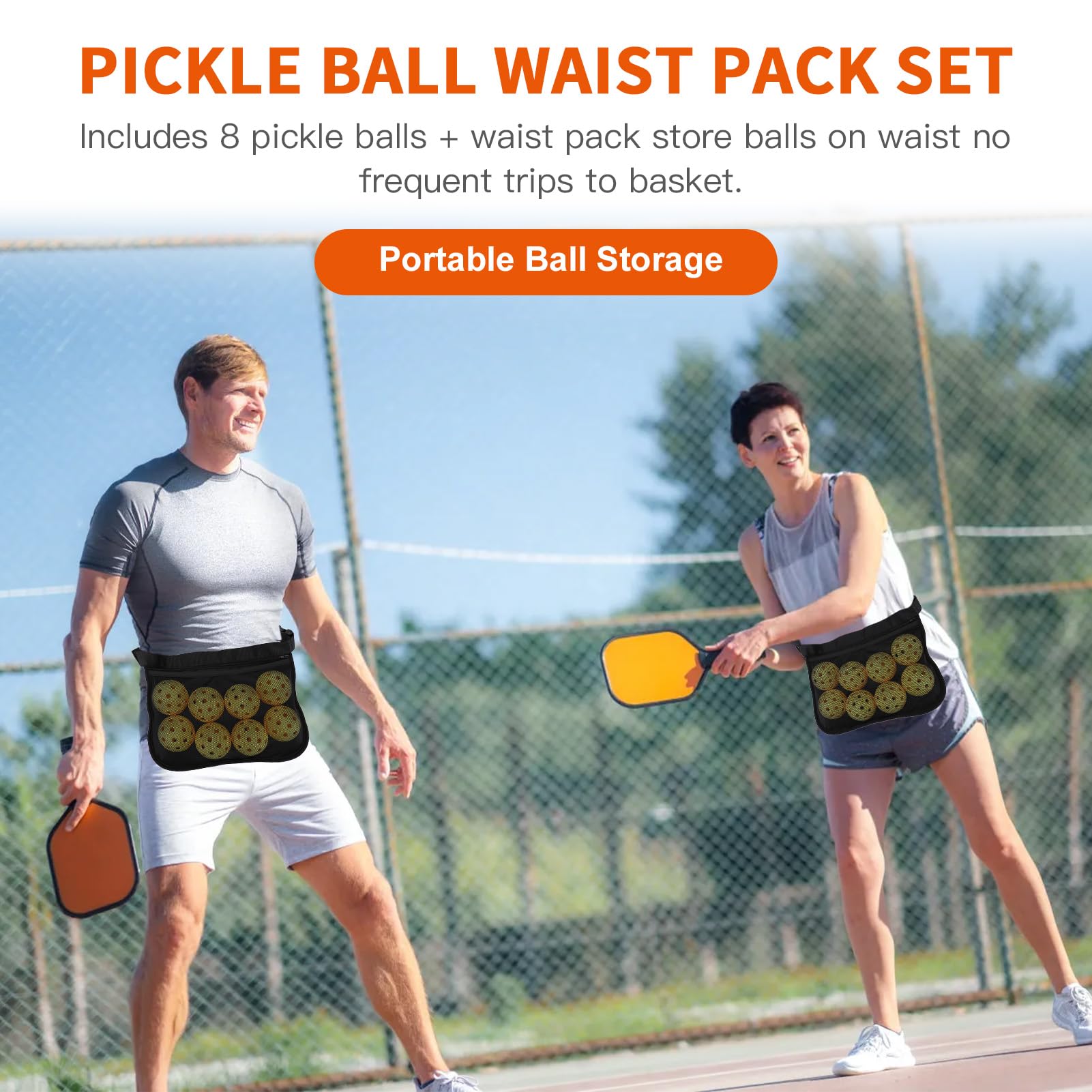 Set de 8 Bolas de Pickleball Exterior Interior 40 Agujeros Alto Rebote con Bolsa Malla