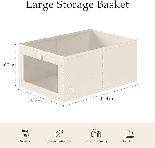 Miniatura 3 de Criusia Paquete de 6 organizadores y almacenamiento de lino para armario, canastas grandes de lino para organización, contenedores de almacenamiento
