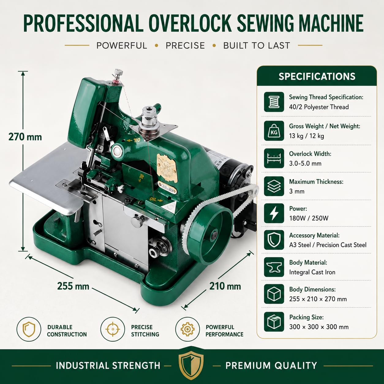Macchina da cucire Overlock Serger ad alta resistenza - Overlocker con telaio in metallo con funzione di cucitura a mano per pelle e tessuti spessi