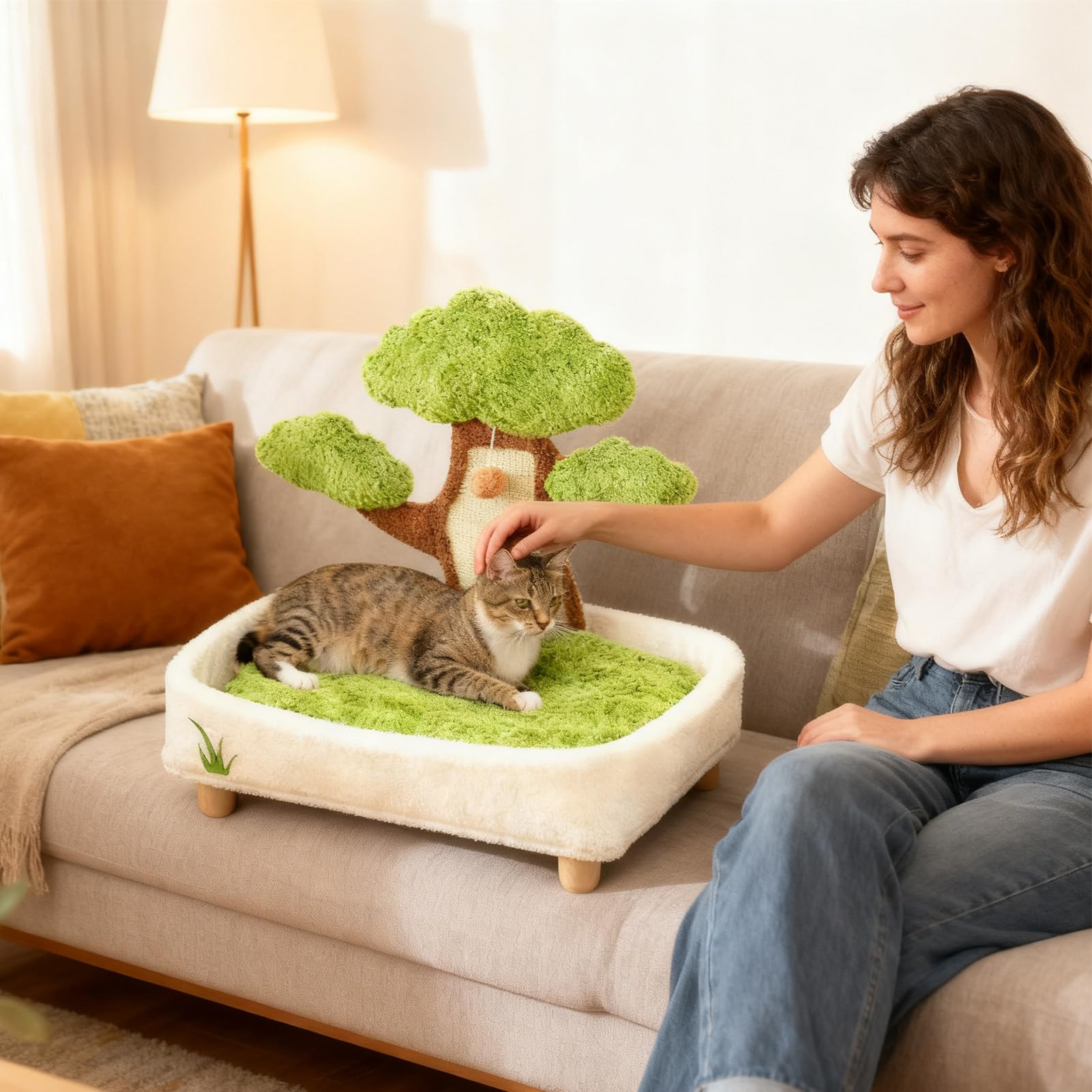 Camas para Mascotas para Gatos – Cama en Maceta de Pino para Gatos de | interior con bola de felpa y rascador | Cuna lavable para coche de mascotas, interior, invierno, sala de estar, dormitorio, m