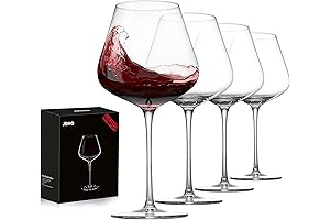 JBHO Set of 4-21 Ounce Hand Blown Italian Style Crystal Burgundy Wine Glasses