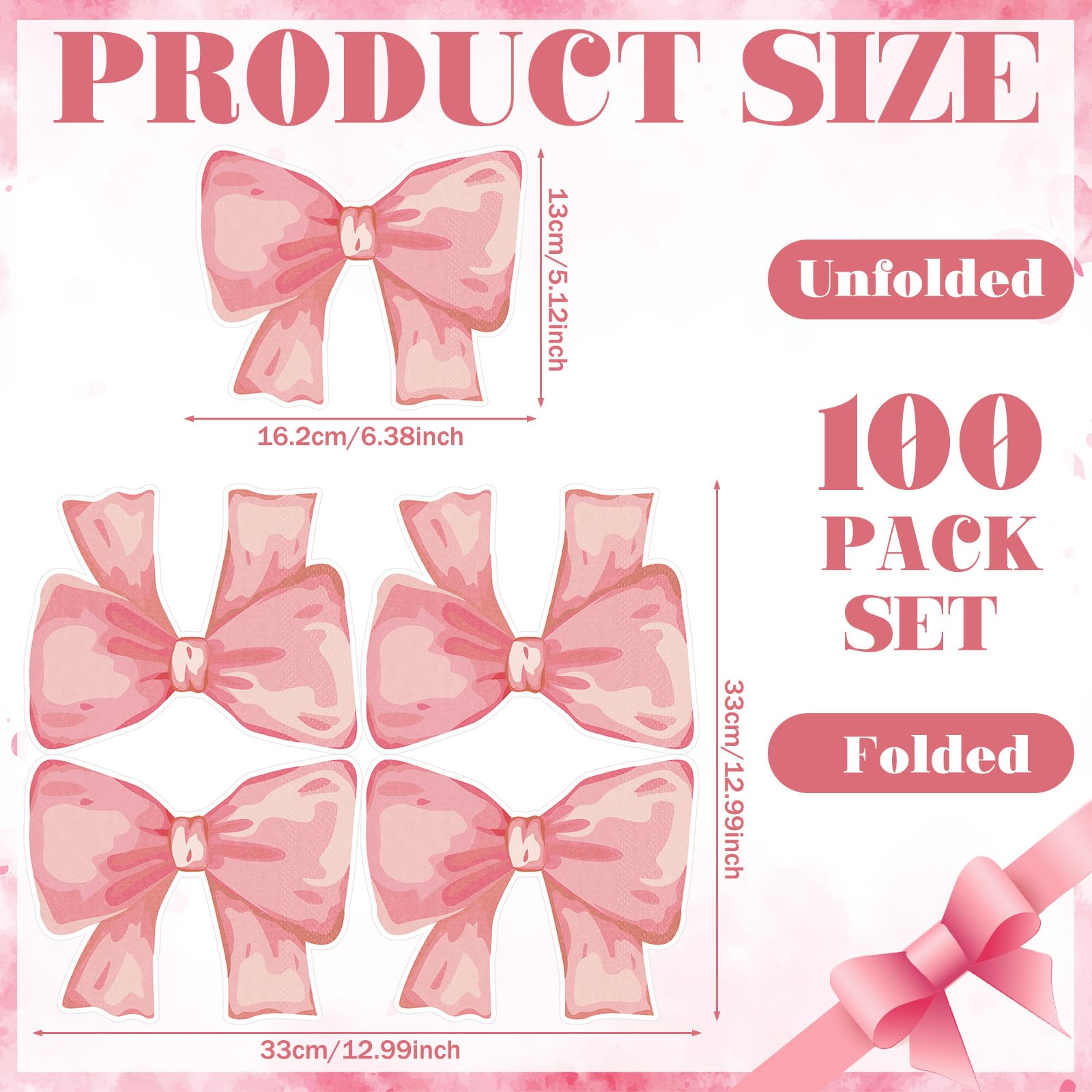 100 servilletas de papel con lazo rosa, servilletas de almuerzo con forma de lazo, servilletas de lazo rosa para suministros de fiesta, decoración de despedida de soltera, compromiso, baby