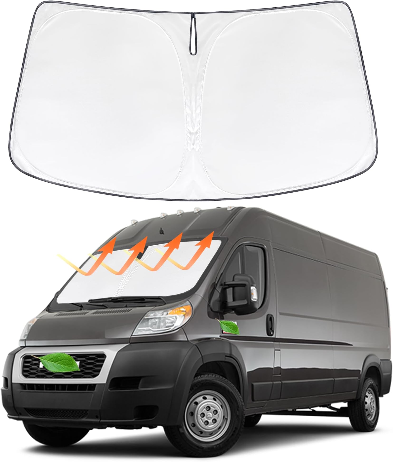 KathaobaiKathaobai Windshield Sun Shade Custom Fit Compatible with 2014-2025 Dodge RAM ProMaster Full Size Cargo Van Chassis Cab Cutaway Updated Sunshade Foldable Sun Visor Protector Block UV Rays