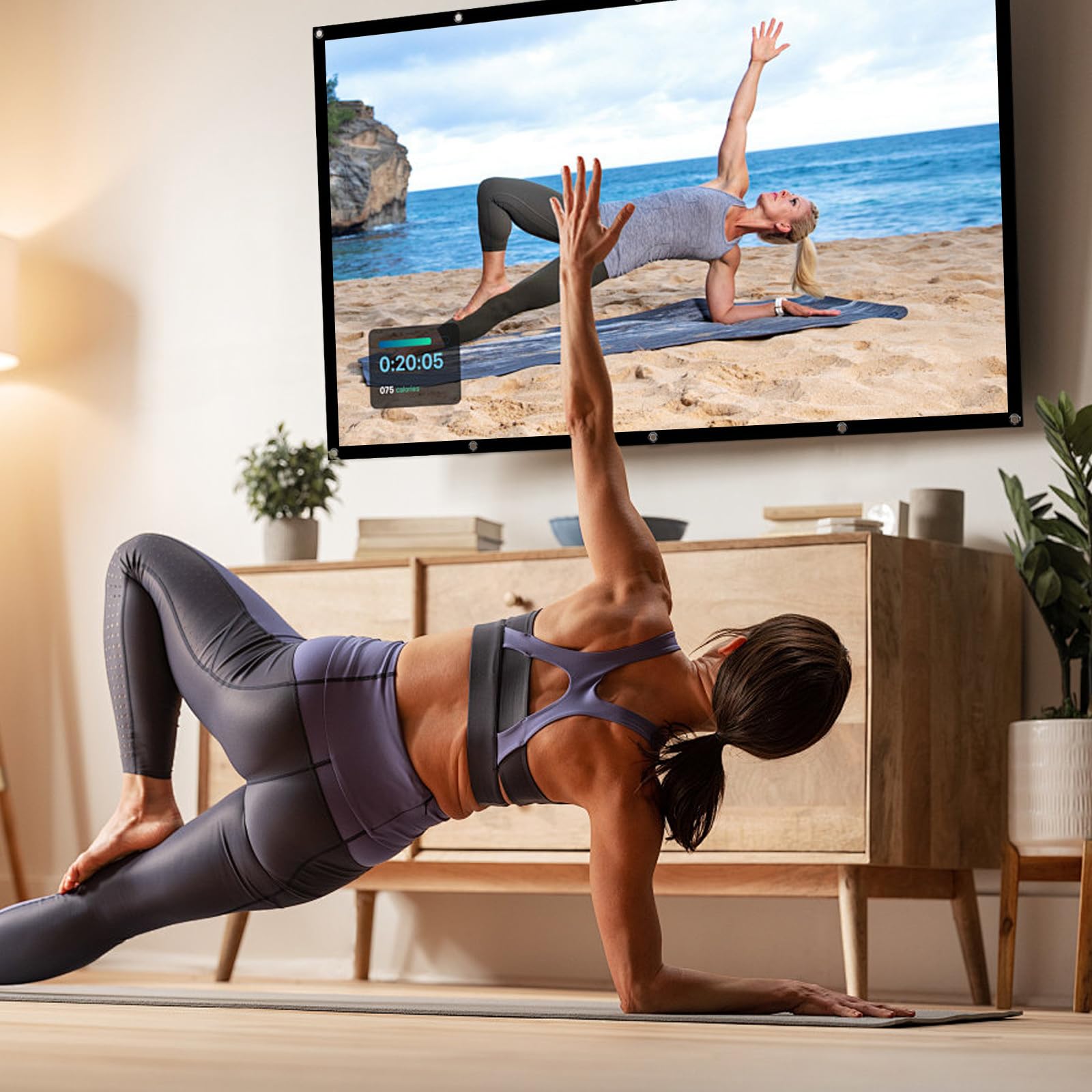 Écran de projection 120" 16:9 HD pour extérieur, toile de projection portable pliable avec crochet et corde pour la maison, l'école, les réunions, le camping, le home cinéma