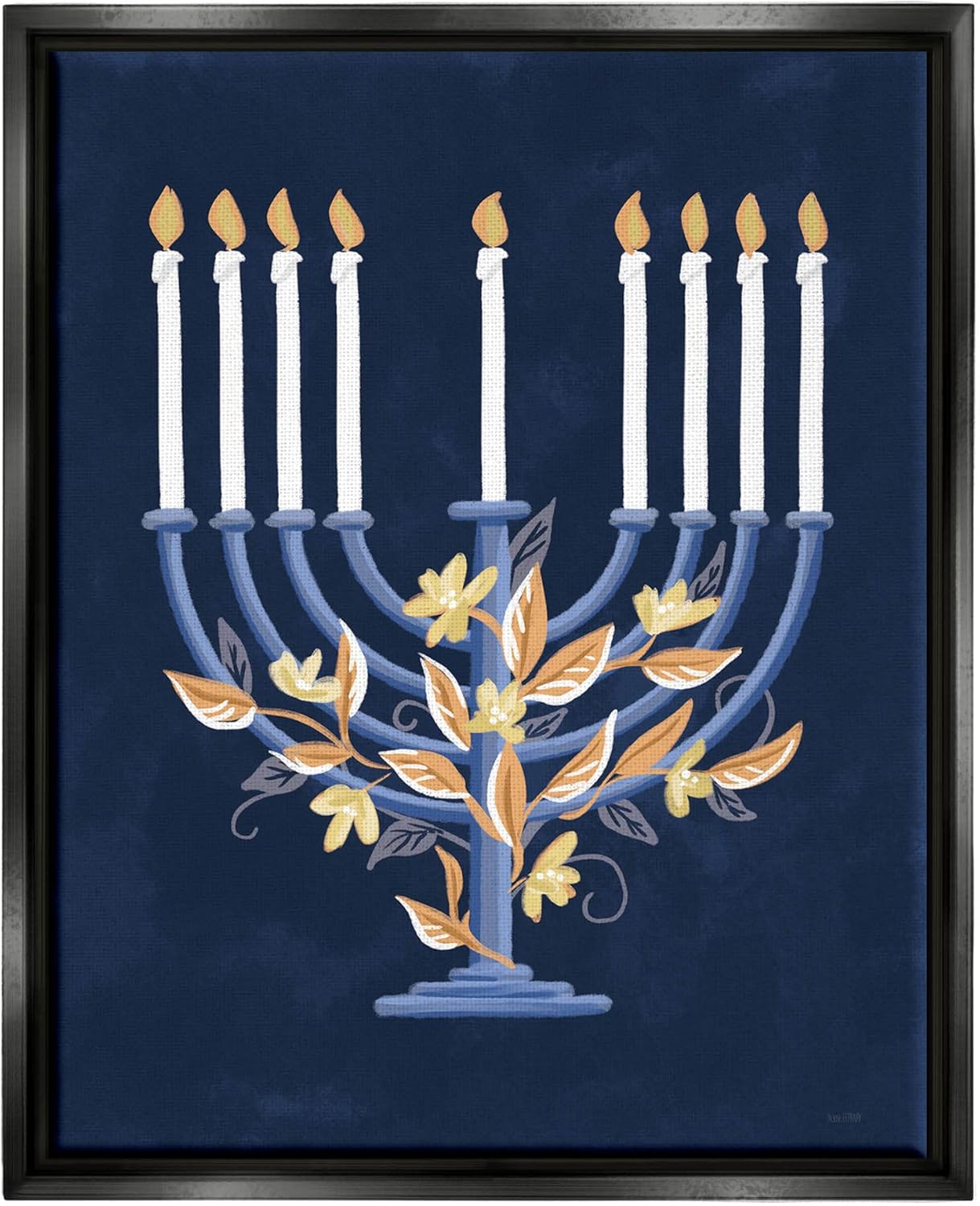 Stupell Industries Traditional Floral Hanukkah Menorah Floating Framed Wall Art, Design by House Fenway