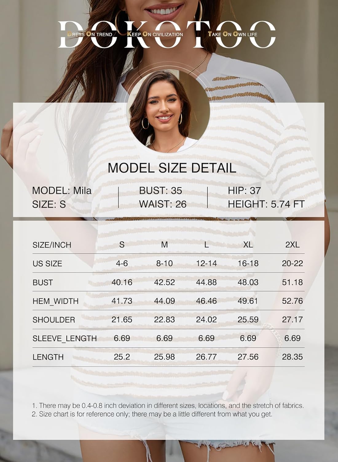 Dokotoo Women's Tops Summer Casual Short Sleeve Shirts V Neck Striped Color Block T-Shirts Blouses - Image 6