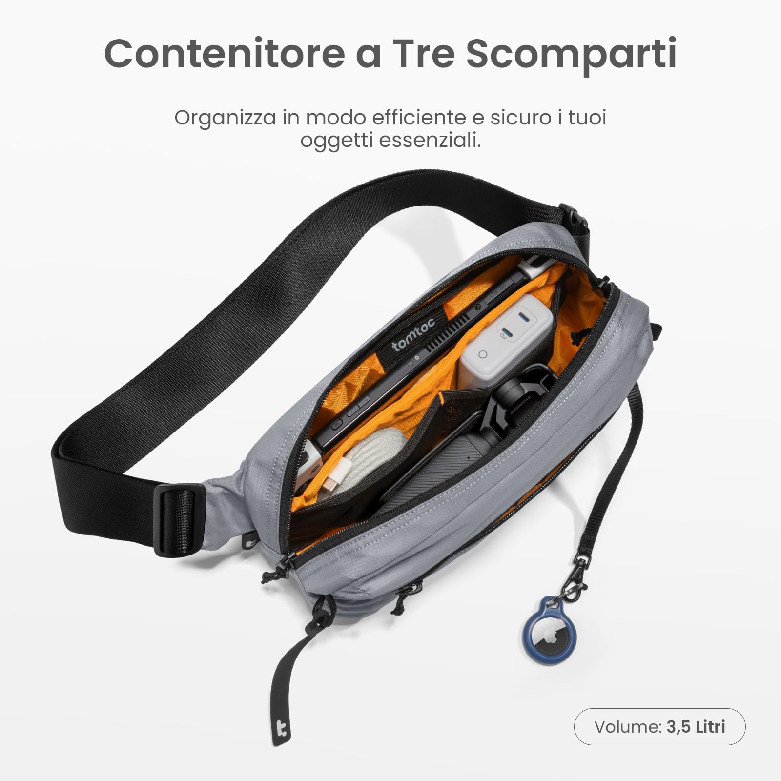 tomtoc 3,5L Borsa da Petto con Protezione RFID, Borsa a Tracolla per Uomini e Donne, Marsupio Uomo Tracolla Leggera e Impermeabile, Borsello Tracolla per Viaggi Giornalieri, Grigio, per iPad mini 2024