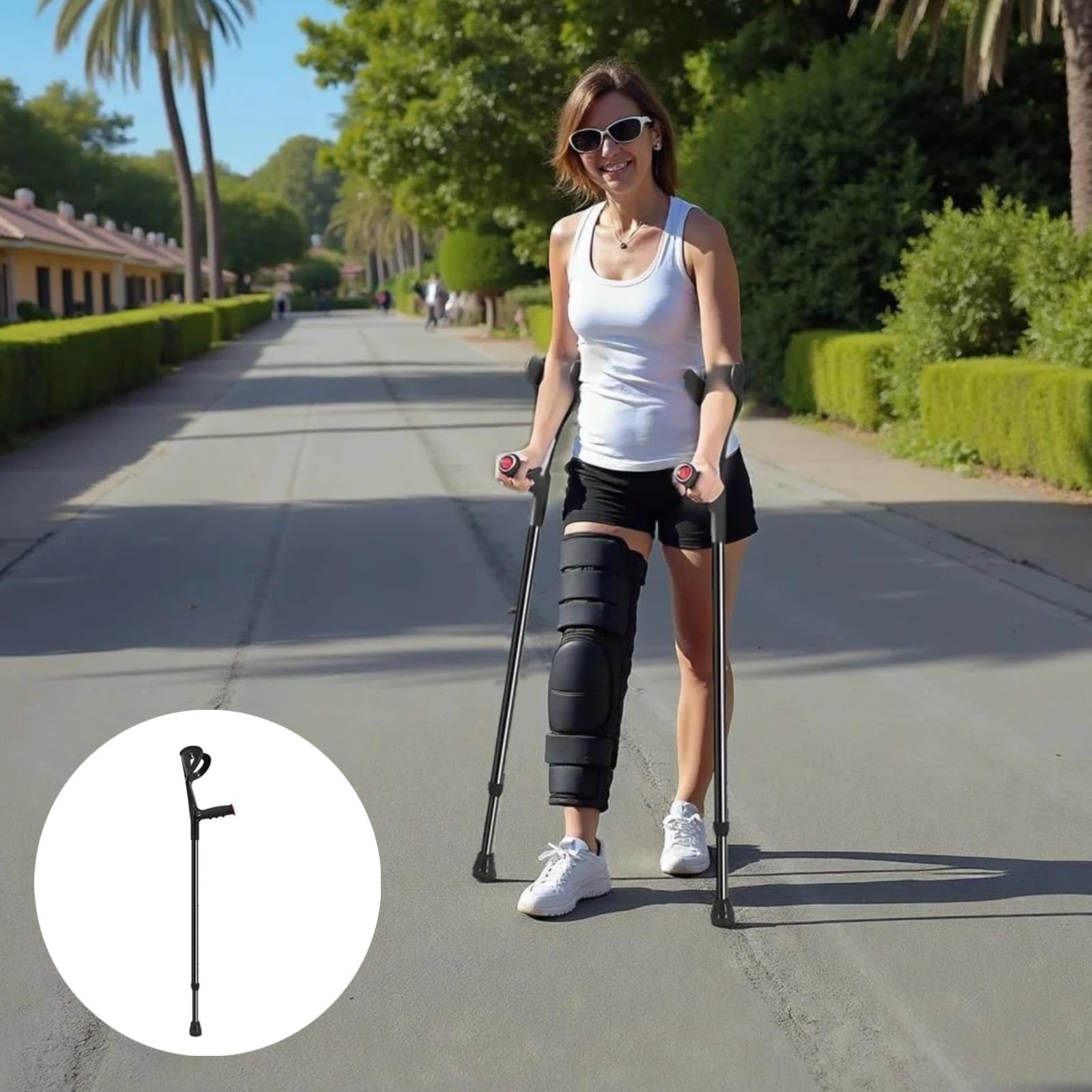 2 muletas de antebrazo para adultos, muletas ligeras de aluminio para caminar, 10 ajustes de altura, muletas ergonómicas para el codo, 118 cm, color negro, paquete doble