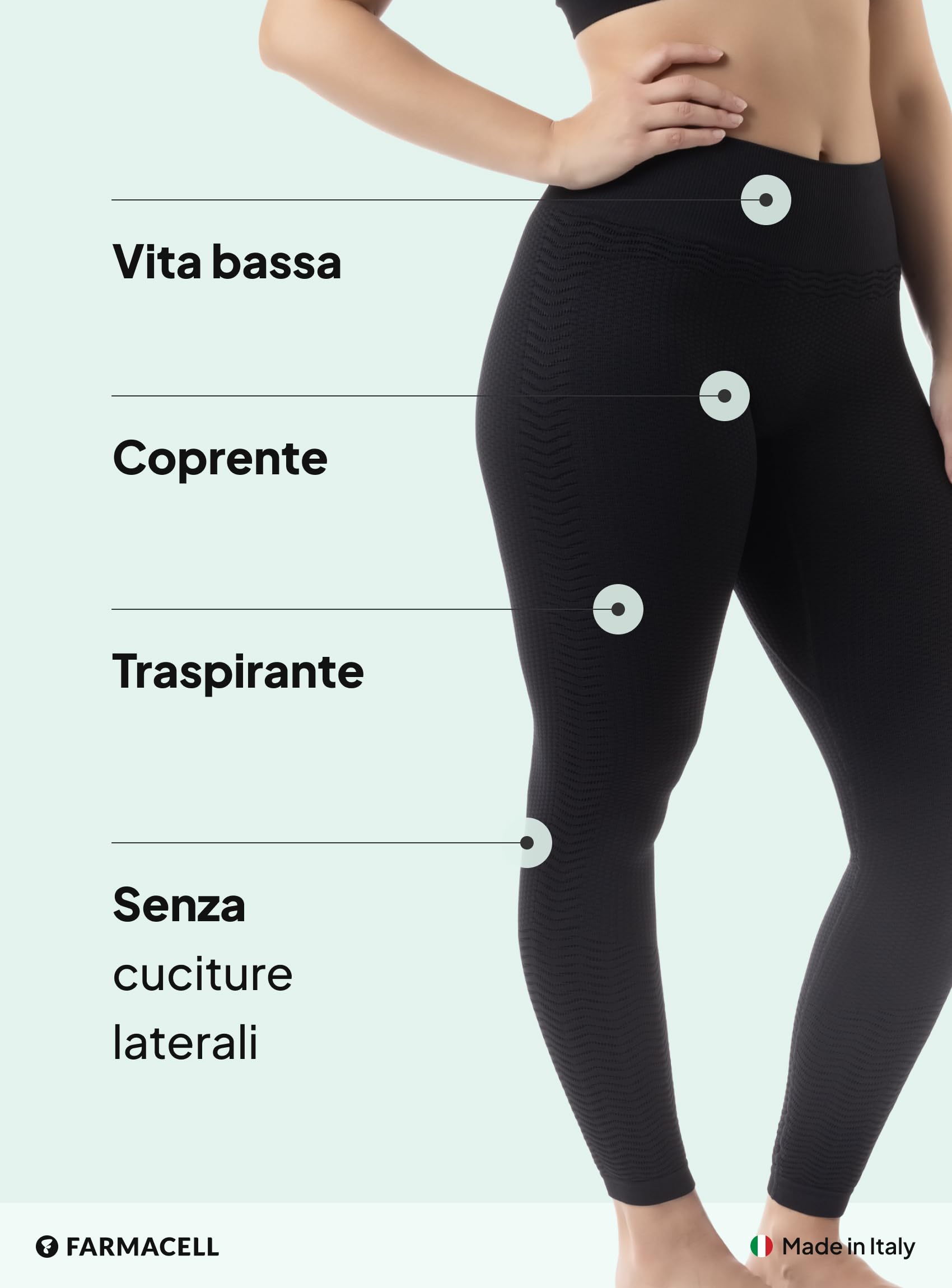 FarmaCell Leggings Anticellulite Donna Massaggiante con Effetto Fir, Made in Italy, 1109