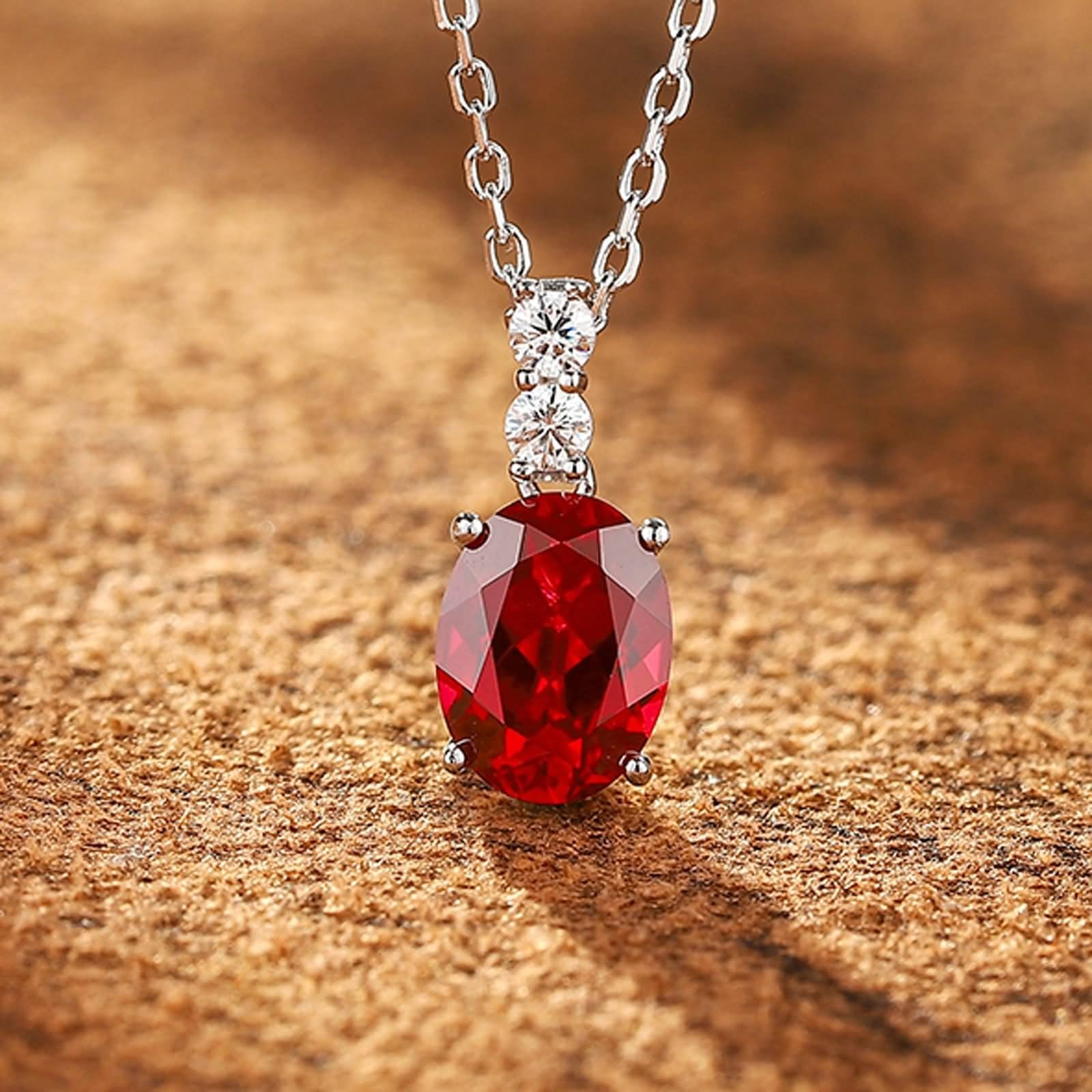 Damski łańcuszek na szyję z białego złota 9K, łańcuszek dla dziewczyny, 1,85 ct, rubin i moissanit 45 cm