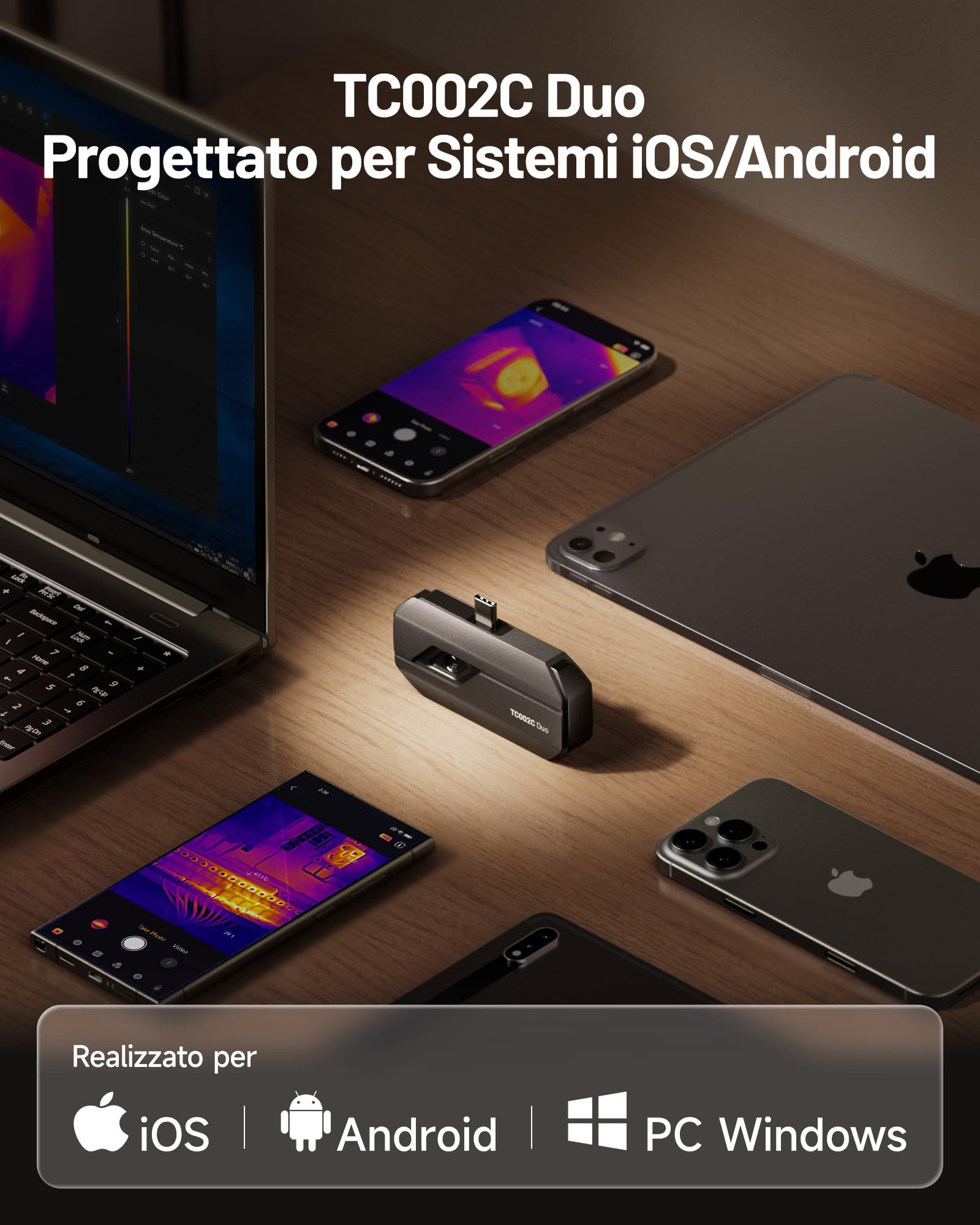 TOPDON TC002C Duo Termocamera Professionale per Android e iPhone, 512x384 TISR ad Altissima Risoluzione Telecamera Termica USB-C, da -20℃ a 550℃, Precisione 0.1℃, Frequenza 25Hz, 40mK