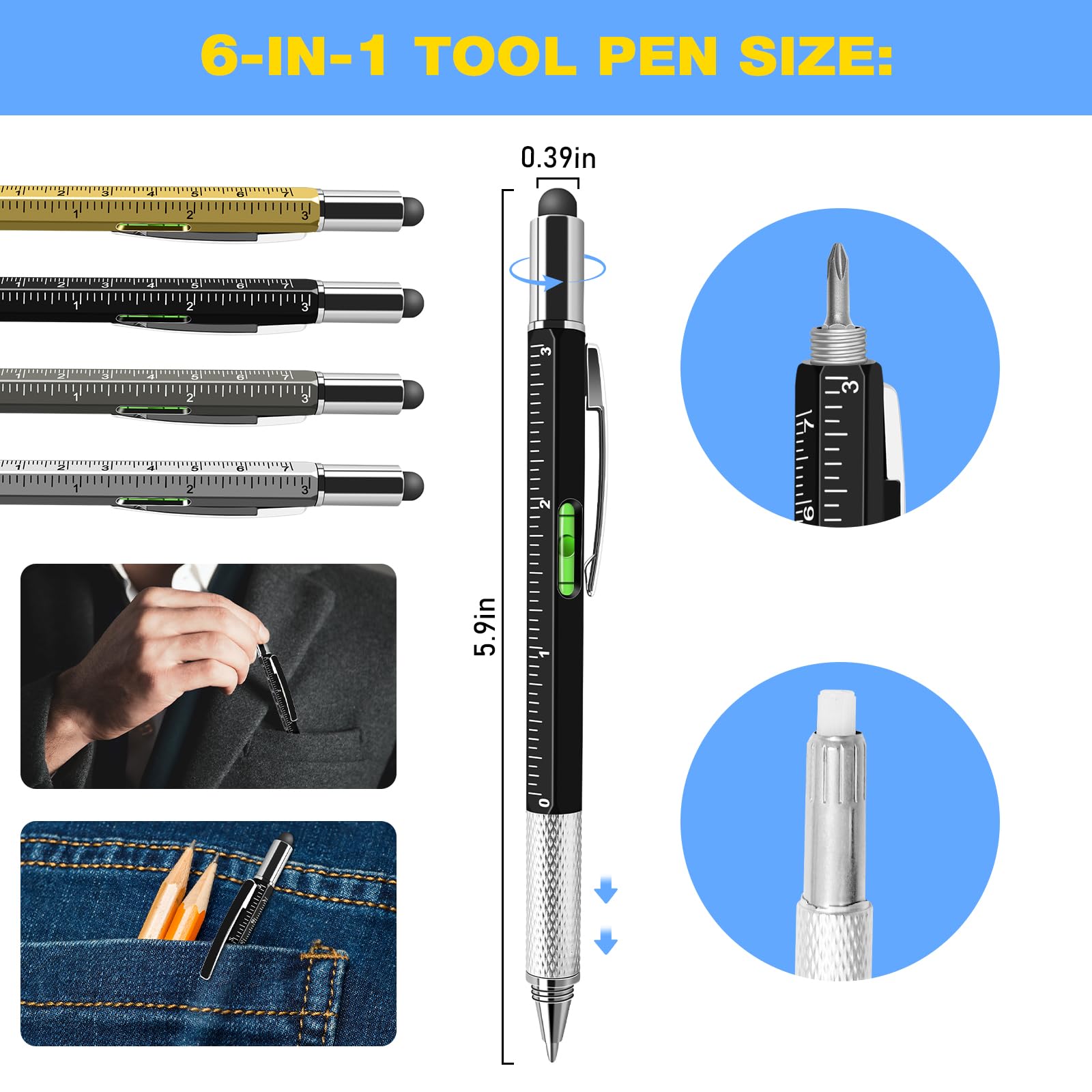 HOFASON Lot de 48 stylos multifonctions pour homme et adulte | Cadeaux de Noël en vrac pour hommes et adultes, stylos multi-outils 6 en 1, prix de fête pour adultes