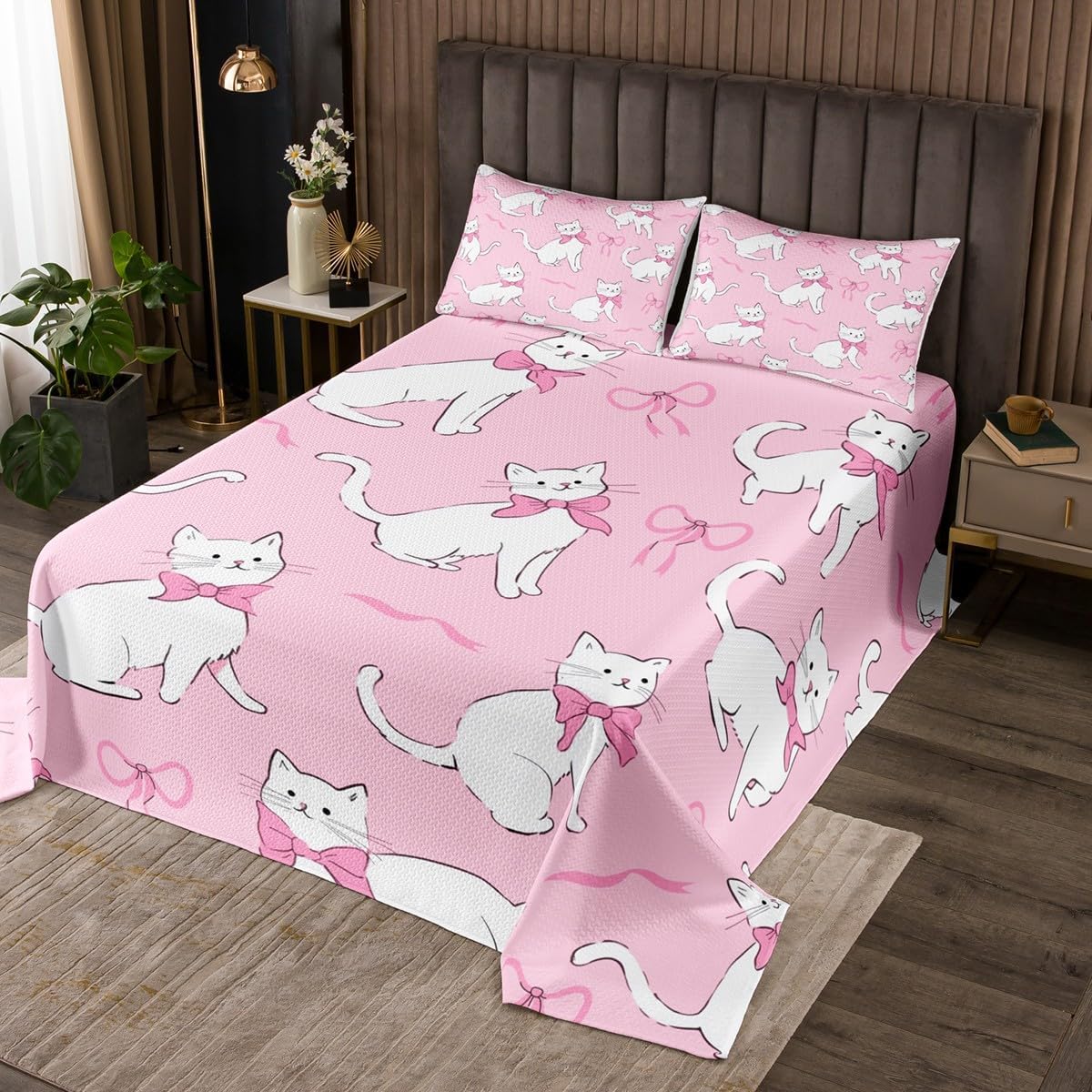 Erosebridal Girls Bowknot Bedspread Set King,African Pink Cactus Bed Set,Western Cowgirl Coverlet Set,Disco Ball Love Heart Bedding Set