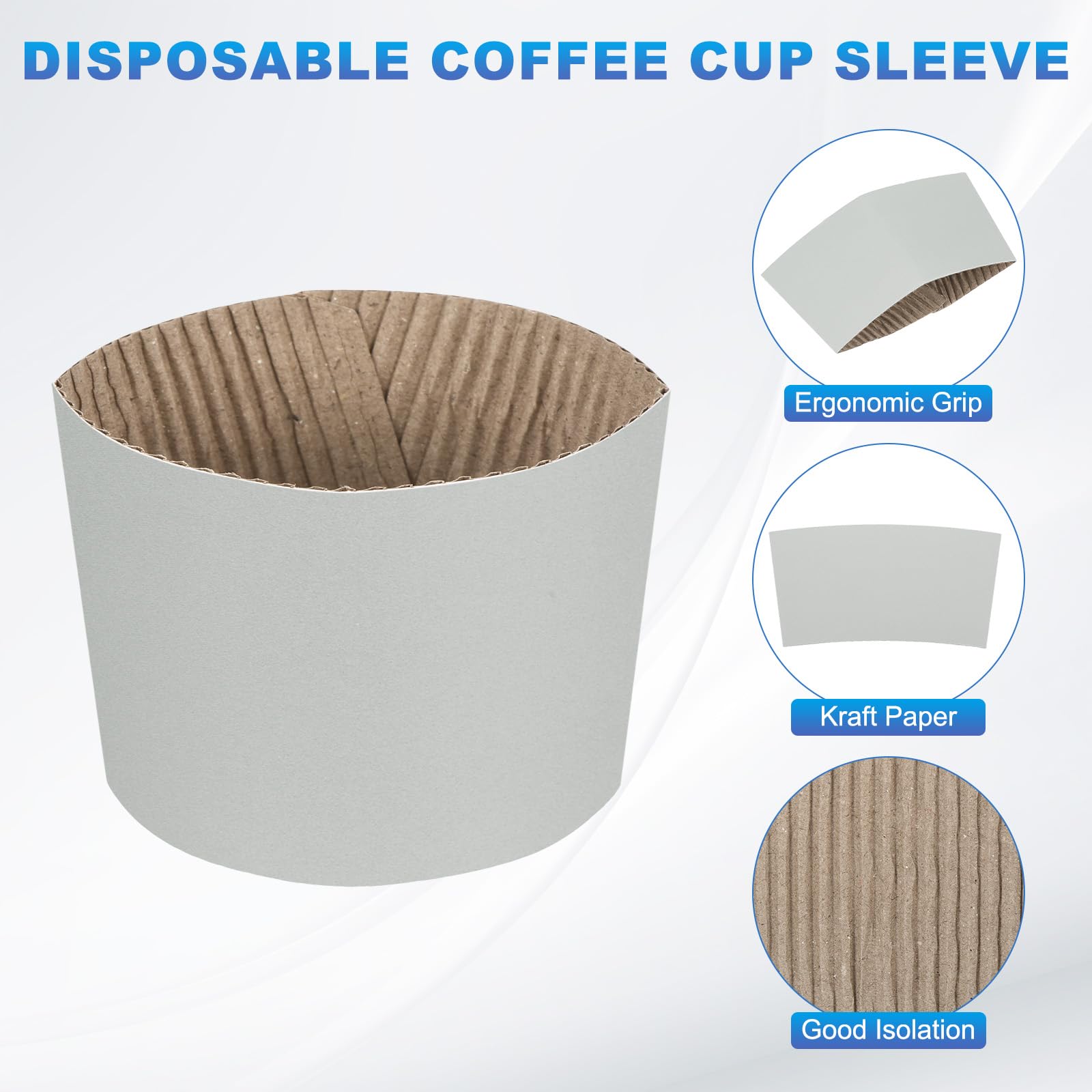 QUARKZMAN 200Pcs Manchons de Tasse à Café Jetables, Manchons de Tasse en Carton pour Tasses en Papier Isolation Protection des Mains, Porte-Boisson Chaud pour Usage à La Maison Gris