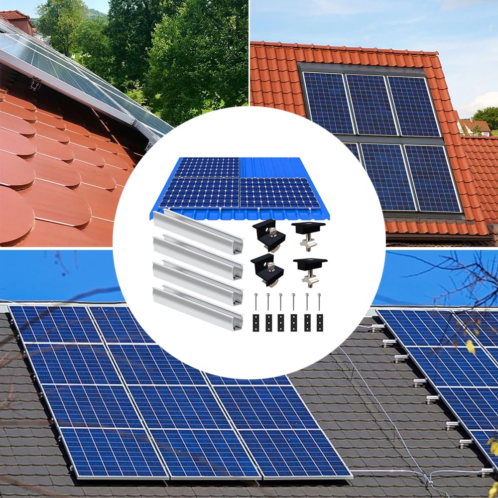 Soporte para módulo solar para techo plano, soporte de techo plano para módulos solares con riel de montaje de 20 cm y abrazadera ajustable para módulos de 30 – 35 mm, módulo fotovoltaico, soporte
