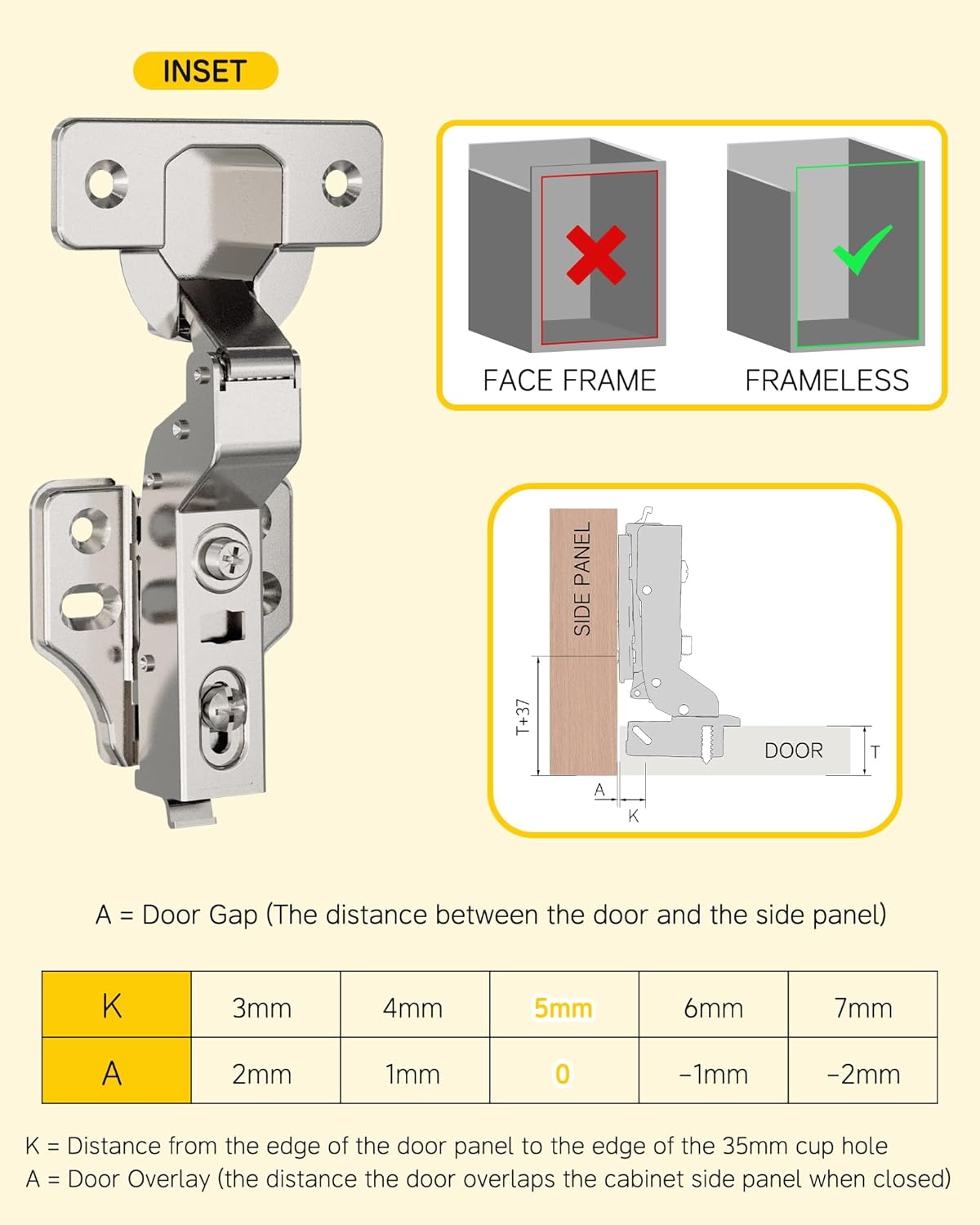 Onemake 20 Pack Inset Soft Close Cabinet Hinges, Stay at Will 105° Concealed Hinge, Smooth Slow Self Closing, 3D Adjustment, Clip-on Plate, Frameless Hidden Door Hardware for Kitchen Cupboard