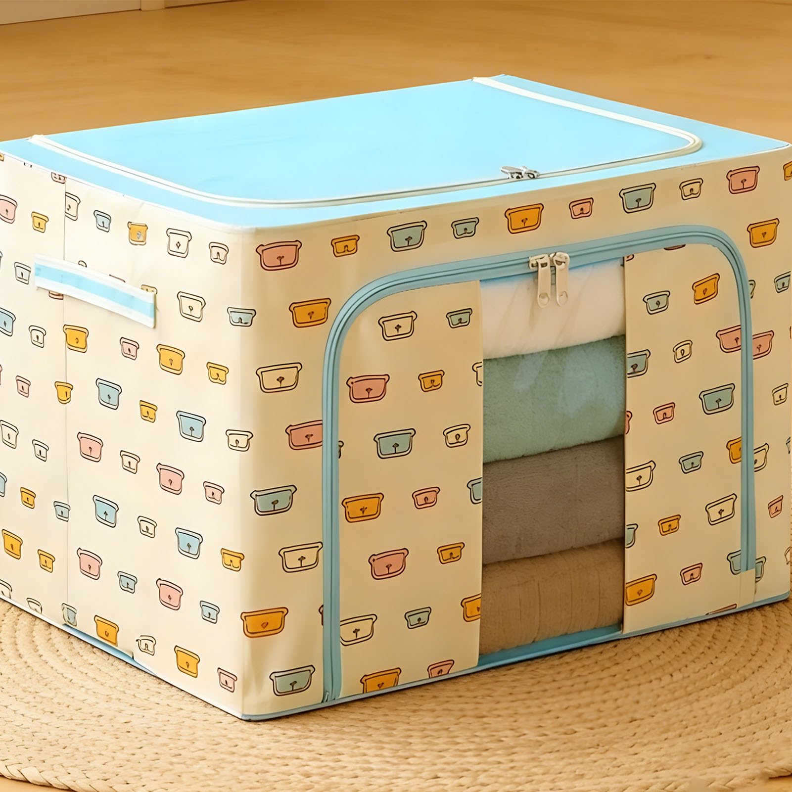 SIXRUN Cestino Portaoggetti Pieghevole per Abiti, Organizer per Armadio in Tessuto con Coperchio, Contenitore per Armadi 50x40x33 Cm per Guardaroba della Camera da Letto, Design Lavabile, Chiusura