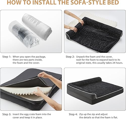 Miniatura 5 de BFPETHOME Camas ortopédicas para perros grandes, sofá cama impermeable para mascotas con funda extraíble lavable, cama para perros grandes con forro