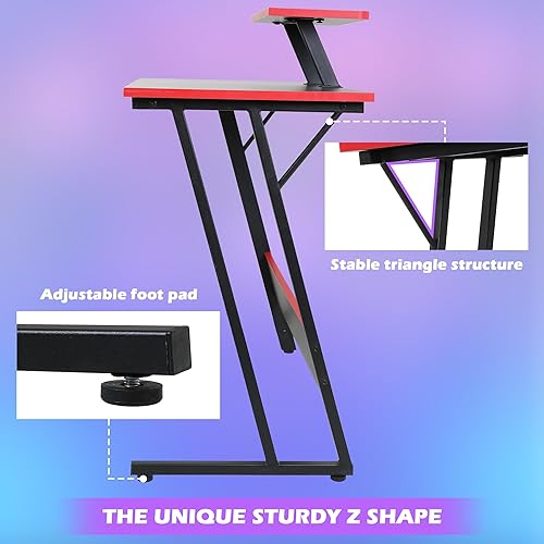 Miniatura 6 de Escritorio para juegos en forma de L, escritorio grande de 50.4 con estantes y escritorio de fibra de carbono, mesa de computadora de madera,
