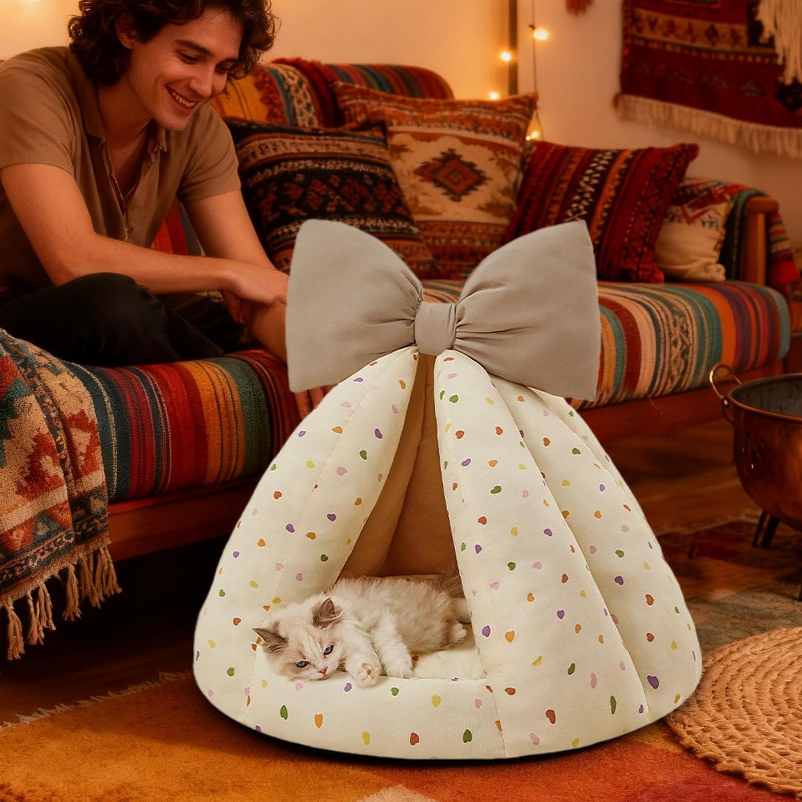 Cama Cueva para Gatos Semi Cerrado Suave y Privado