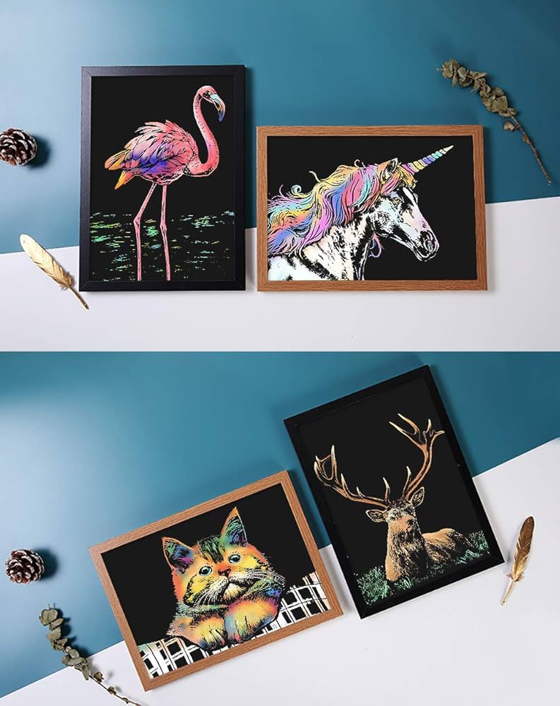 Cindy Conklin　スクラッチボード ドローイング　アートフレーム　2点 Cindy Conklin スクラッチボード ドローイング アートフレーム 2