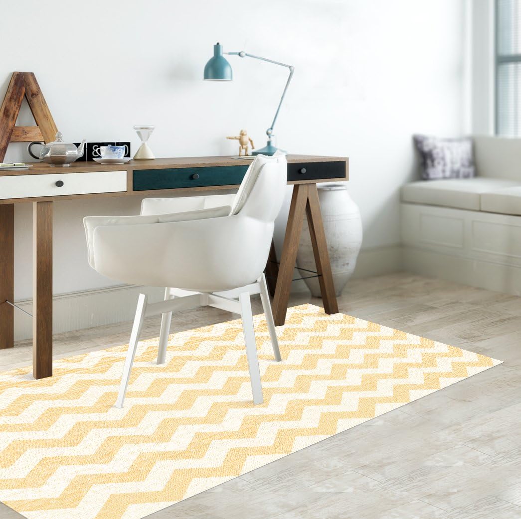 Viniliko Rug Chevron, Vinyl, Yellow and White, 66 x 100 x 3 cm