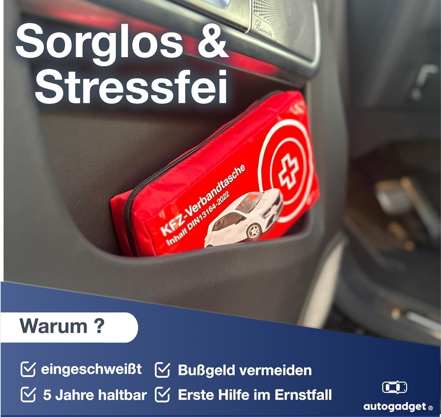 Kit 3 en 1 - Kit de premiers secours pour voiture 2024 : trousse de secours conforme à la norme EN ISO 20471, trousse de secours et gilet de sécurité, triangle de signalisation - Accessoires pour voit