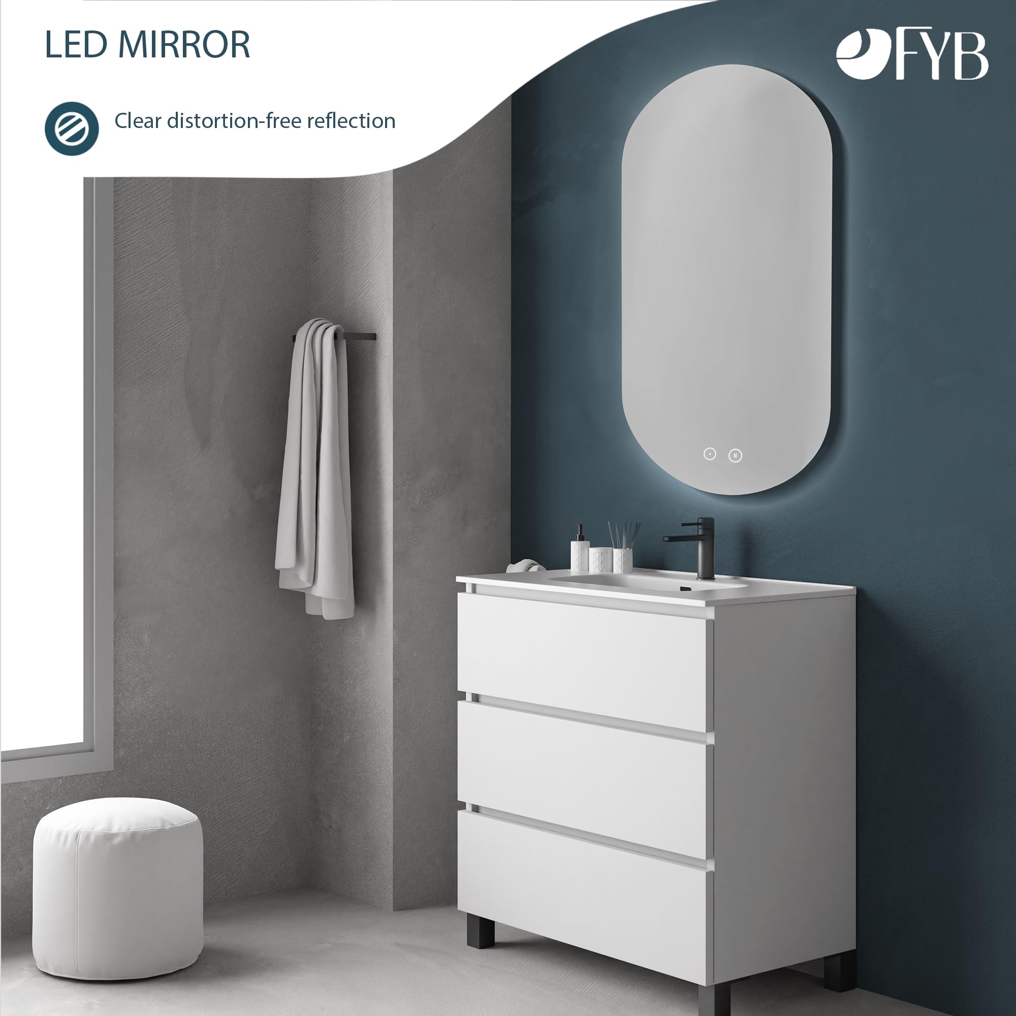 Espejo de Baño Ovalado con Luz LED Regulable, Antivaho, Interruptor Táctil y Apagado Automático, Diseño Moderno, Iluminación Ajustable y Fácil Instalación en Pared 50x90 cm