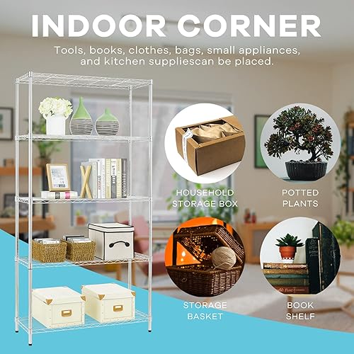 Miniatura 6 de HCY Estantería de garaje, estantes de metal de 72 x 36 x 14 pulgadas, estantería de alambre de 5 niveles, estantería de acero resistente ajustable