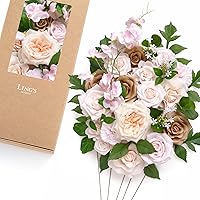 Vista 5 de Ling's Moment Caja de flores falsas, tallos de vegetación artificiales artificiales, rosas de espuma, orquídea de seda, flor fábica para centros