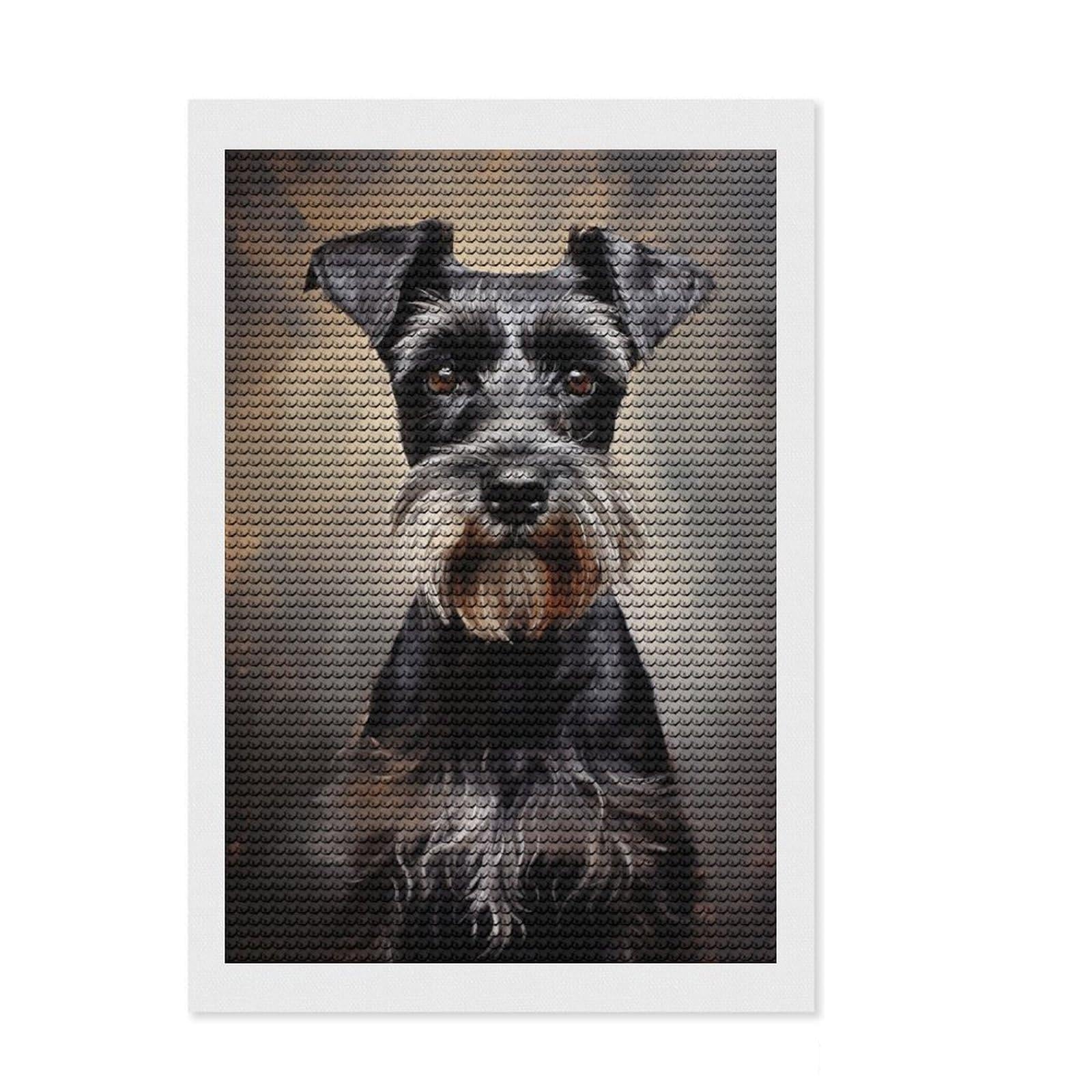 Junmoney Black Miniature Schnauzer Portrait Diamond Art Canvas 8"x12", Relaxing DIY Hobby, Satisfying Creative Project, Farmhouse Decor, for Women