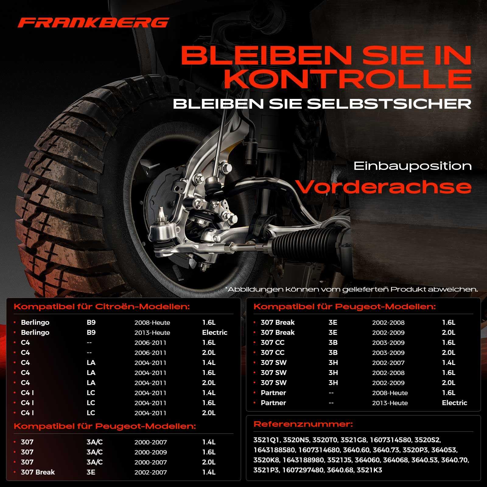 Frankberg 2x Querlenker + 2x Traggelenk Vorne Unten Kompatibel mit Berlingo Kasten/MPV B9 1.6L 2008-2024 C4 Coupe LA 1.4L-2.0L 2004-2011 Replace# 3521G8
