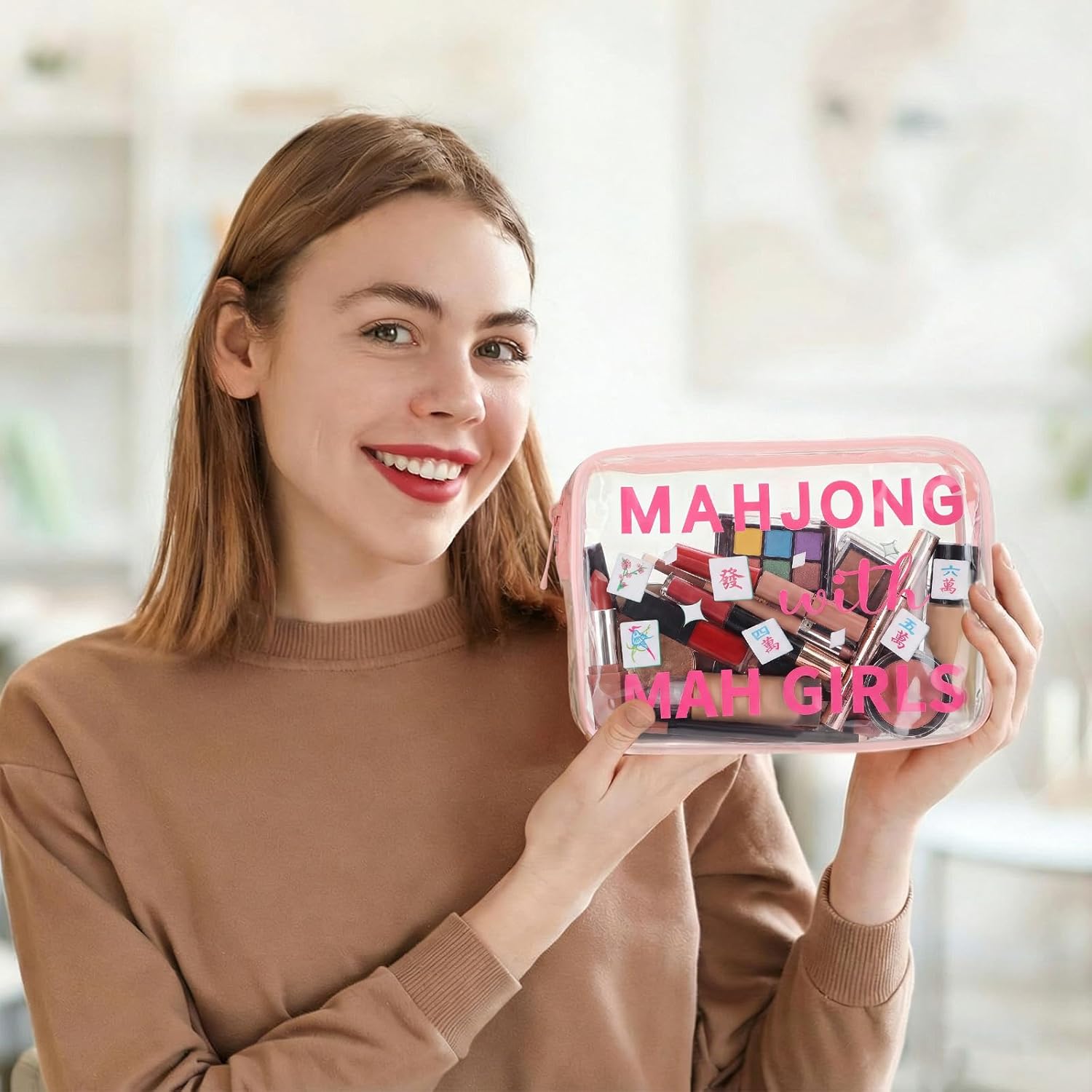 Abbylike 9 Pcs Mahjong Gift Clear Makeup Bag for Women Mahjong PVC Cosmetic Zipper Pouch Mah Jong Lover Gift Bags Mah Jong Lucky Gifts for Friends Players Game Night Birthday Christmas Travel Pouch - Image 4