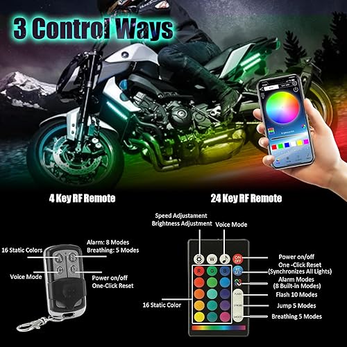 Miniatura 4 de SUNPIE Kit de luz LED para motocicleta, modo de color mejorado, 16 piezas, kit de luz LED multicolor para motocicleta con intermitentes de freno APP