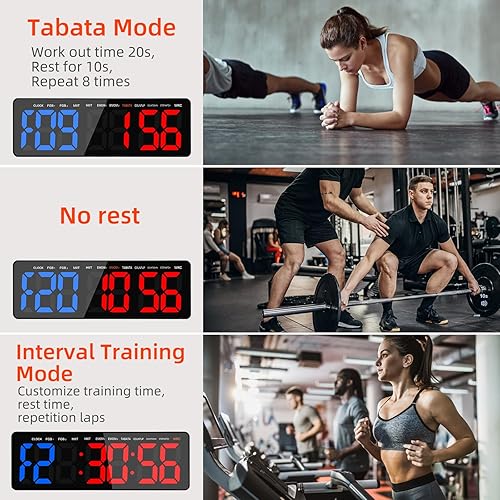 Miniatura 7 de Temporizadores de gimnasio, reloj de pared con pantalla LED grande de 16.5 pulgadas, temporizador de intervalos para entrenamiento,