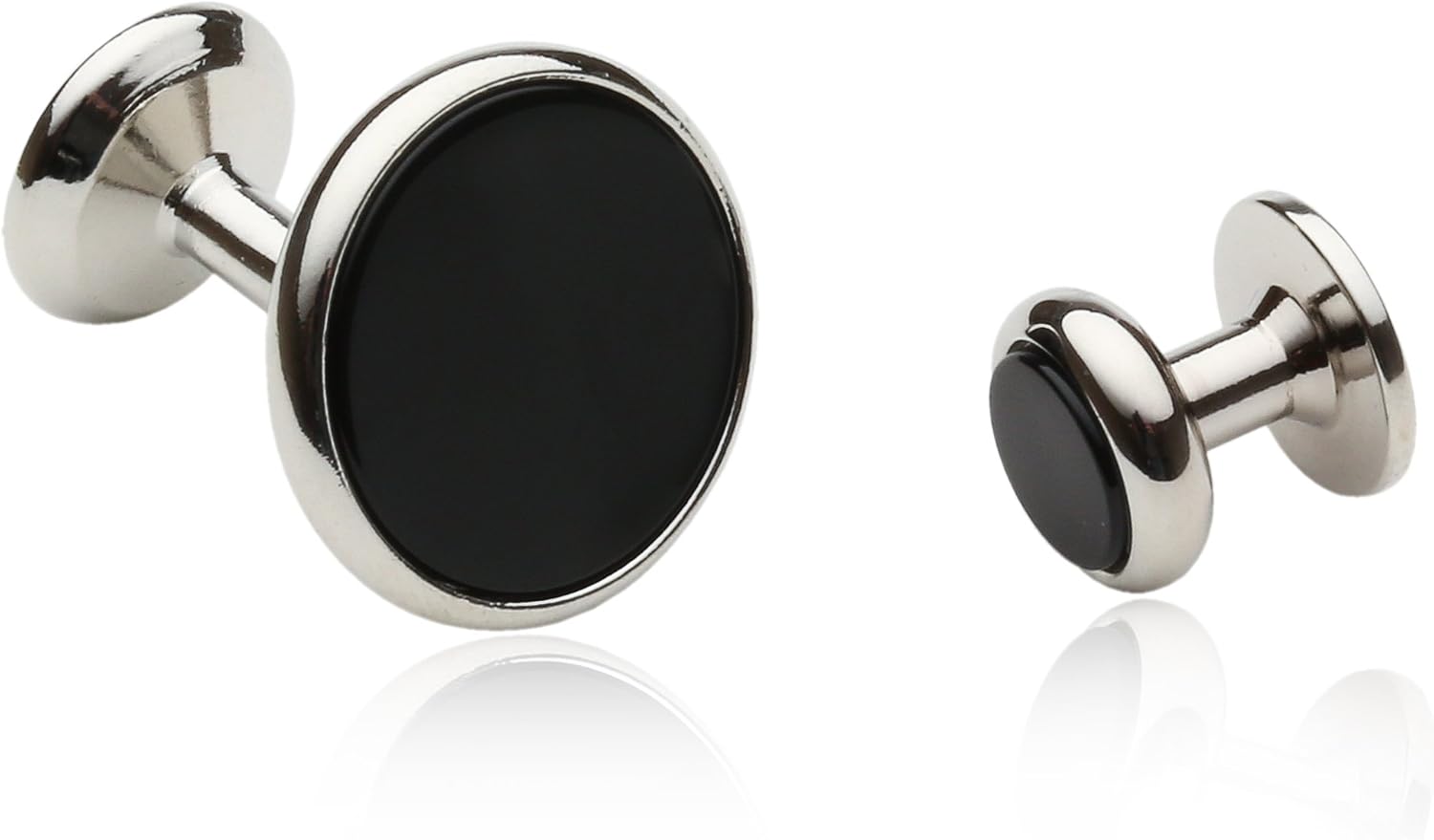 Mens Black Onyx and Silver Cufflinks Studs Tuxedo Formal Set with Presentation Box Groom Groomsmen Wedding
