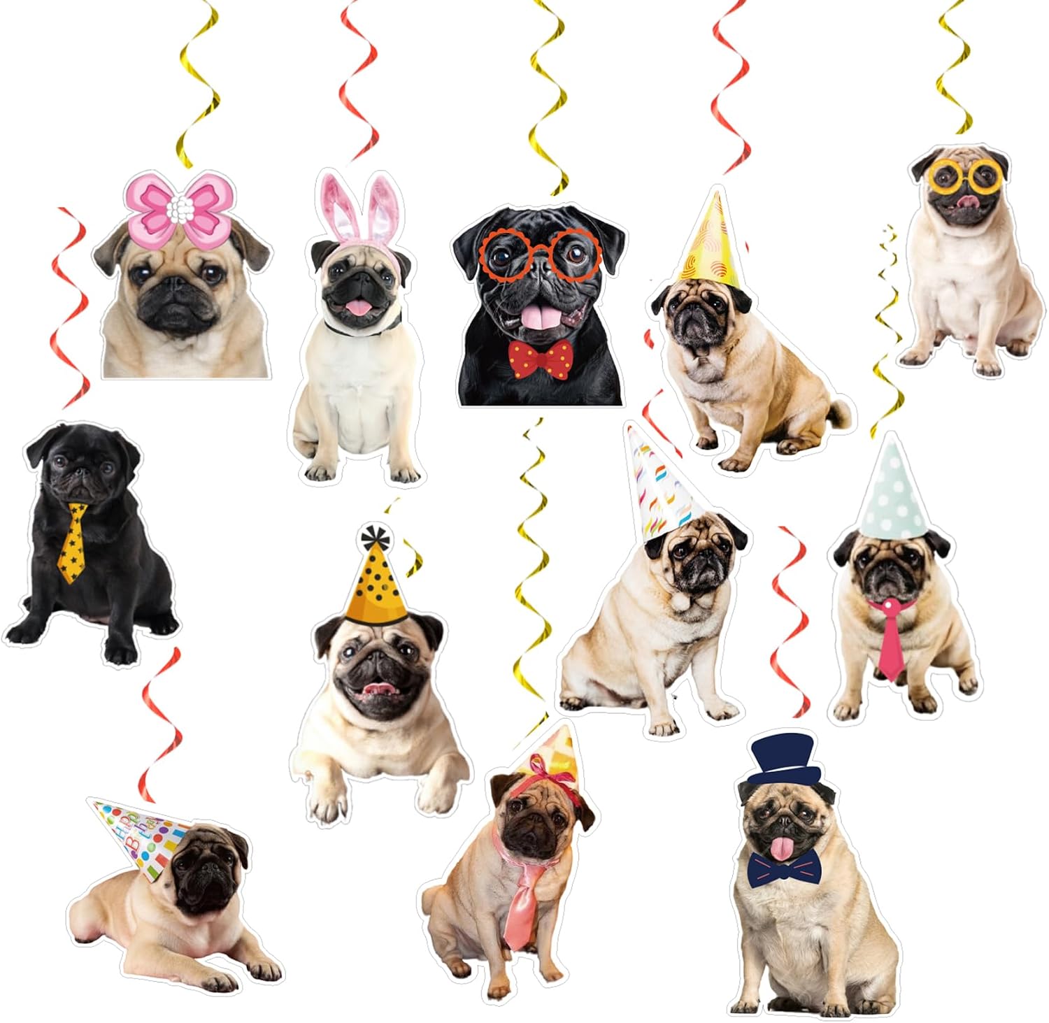 24 Pcs Pug Dog Hanging Decorations Pug Hanging Swirls Ceiling Swirls Pug Birthday Party Supplies for Pug Party Decorations