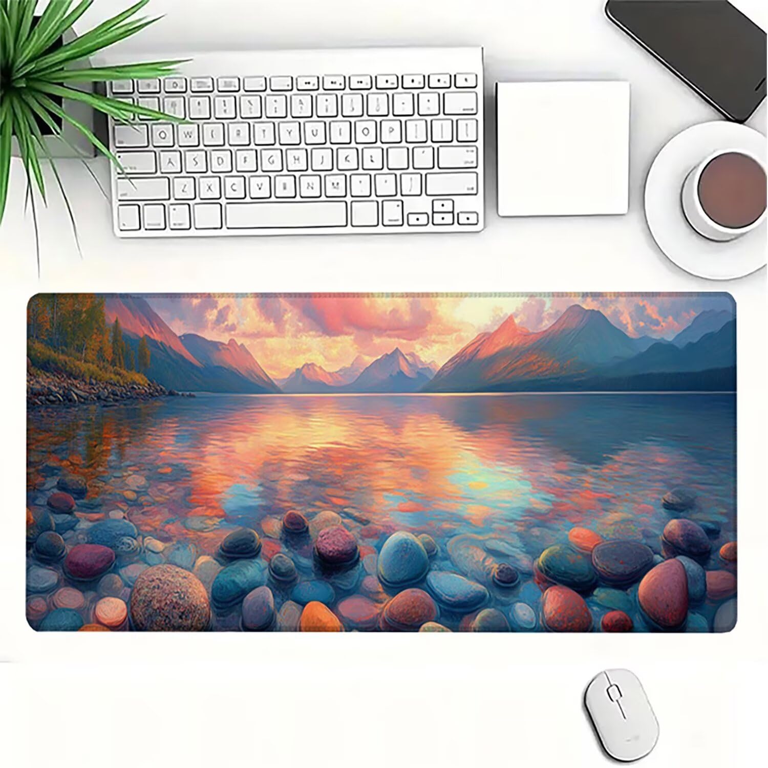 Lejnlnng Podkładka pod mysz do gier XXL, 160 x 80 cm, duża ocean, wodoodporna podkładka pod mysz XL, krajobraz, antypoślizgowa gumowa podkładka pod mysz z przeszytymi krawędziami do biura, do gier JL