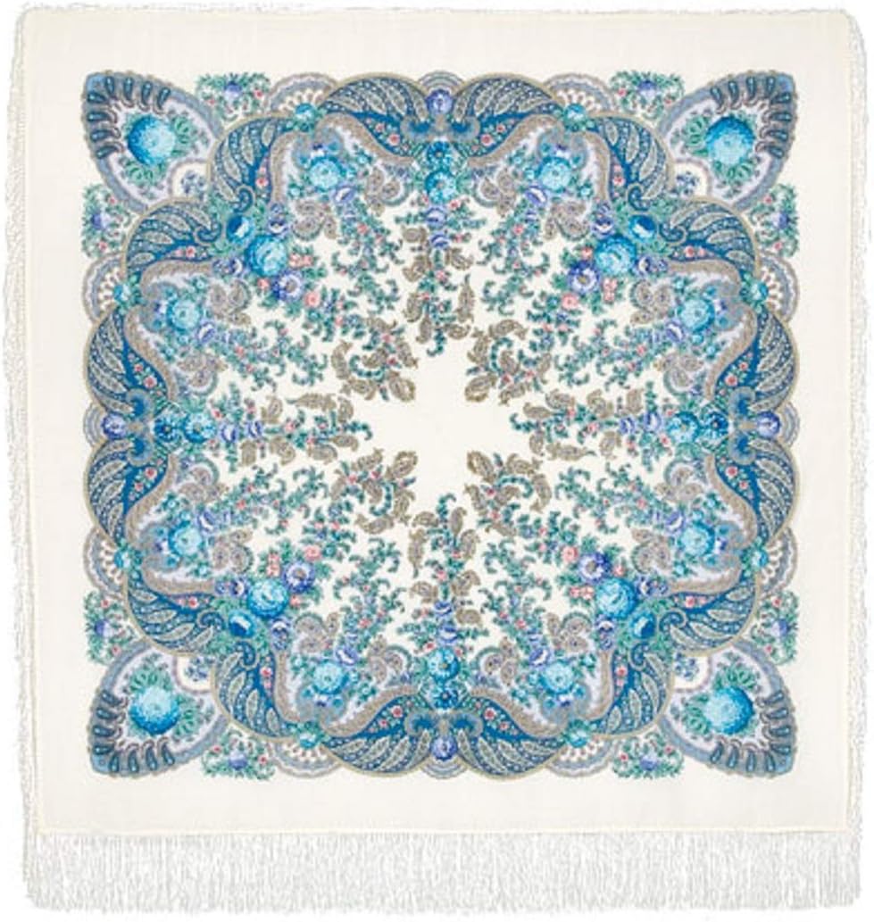 Pavlovo Posad Russian Shawl 100% Wool 125x125 cm Scarf Silk Tassels 1428-4