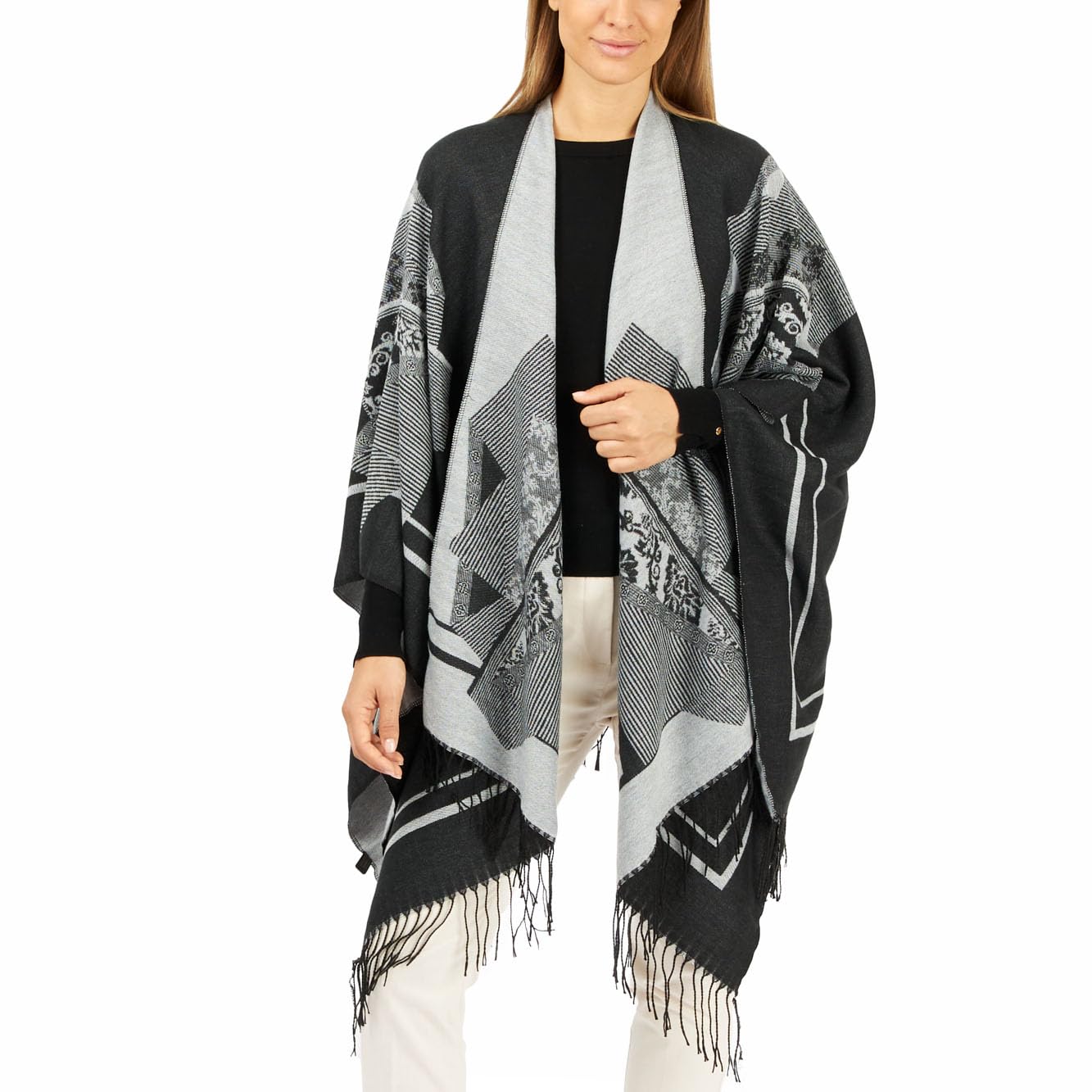 Women's Shawl Wrap Poncho Ruana Cape Cardigan Sweater Open Front for Fall Winter Spring