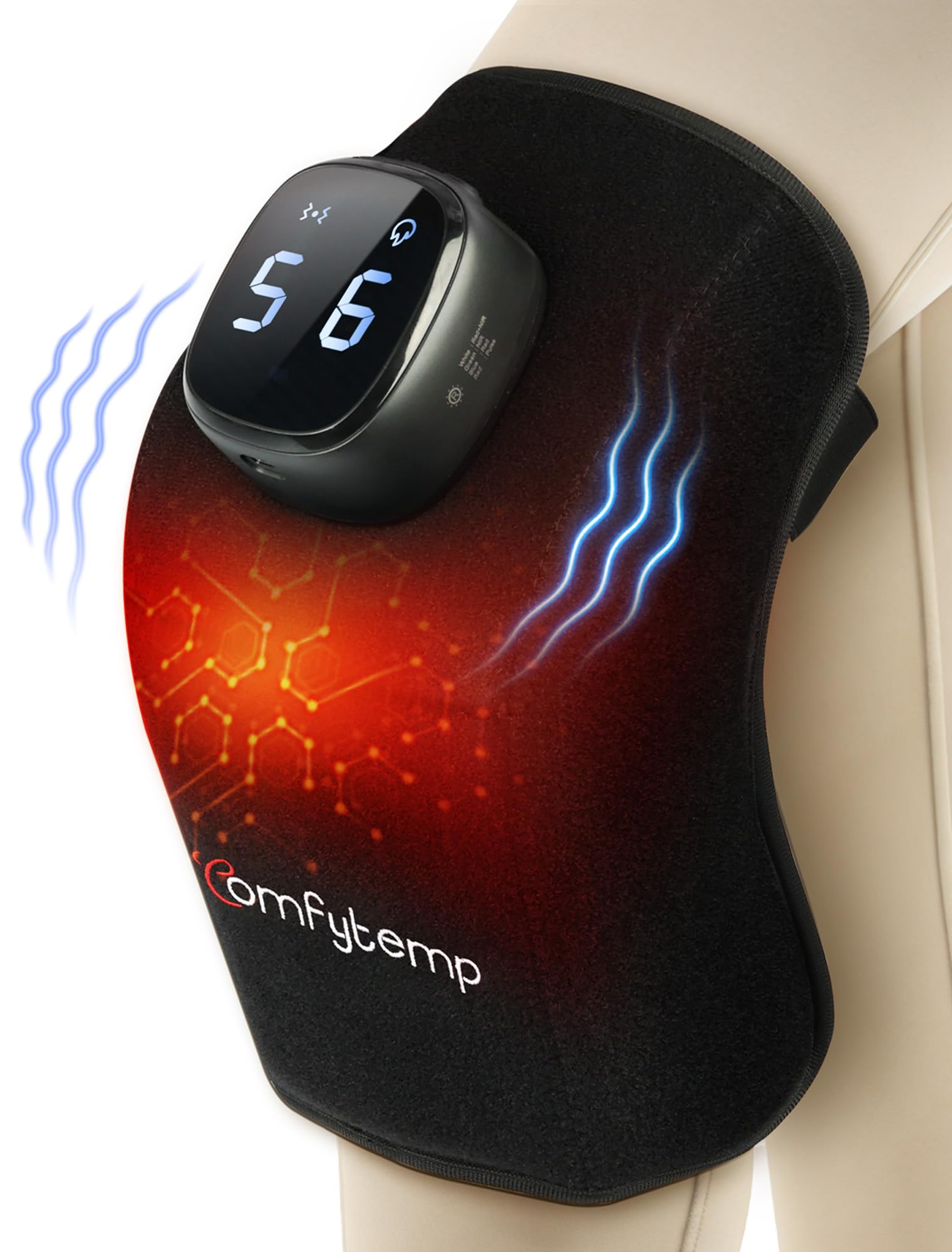 Comfytemp Massaggiatore per Ginocchio Senza Fili con Calore, 9 Livelli di Calore e 5 Vibrazioni, Ginocchiera Riscaldante, Guarnizione Riscaldante 3D Portatile Controllabile via APP