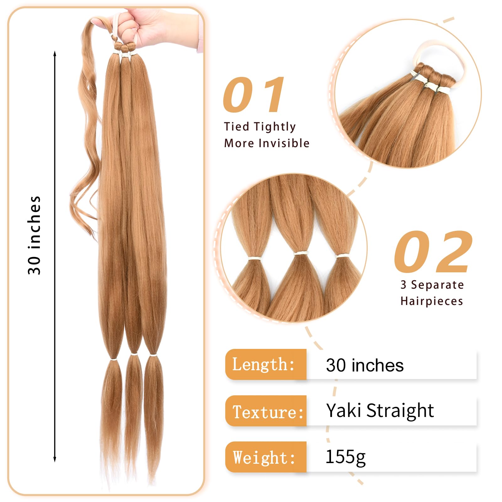 Gledola Long Braided Ponytail Extension 30 Inch Pre stretched Braiding Hair Extensions DIY Braid Ponytail Synthetic Hair Piece (Strawberry Blonde - Image 2