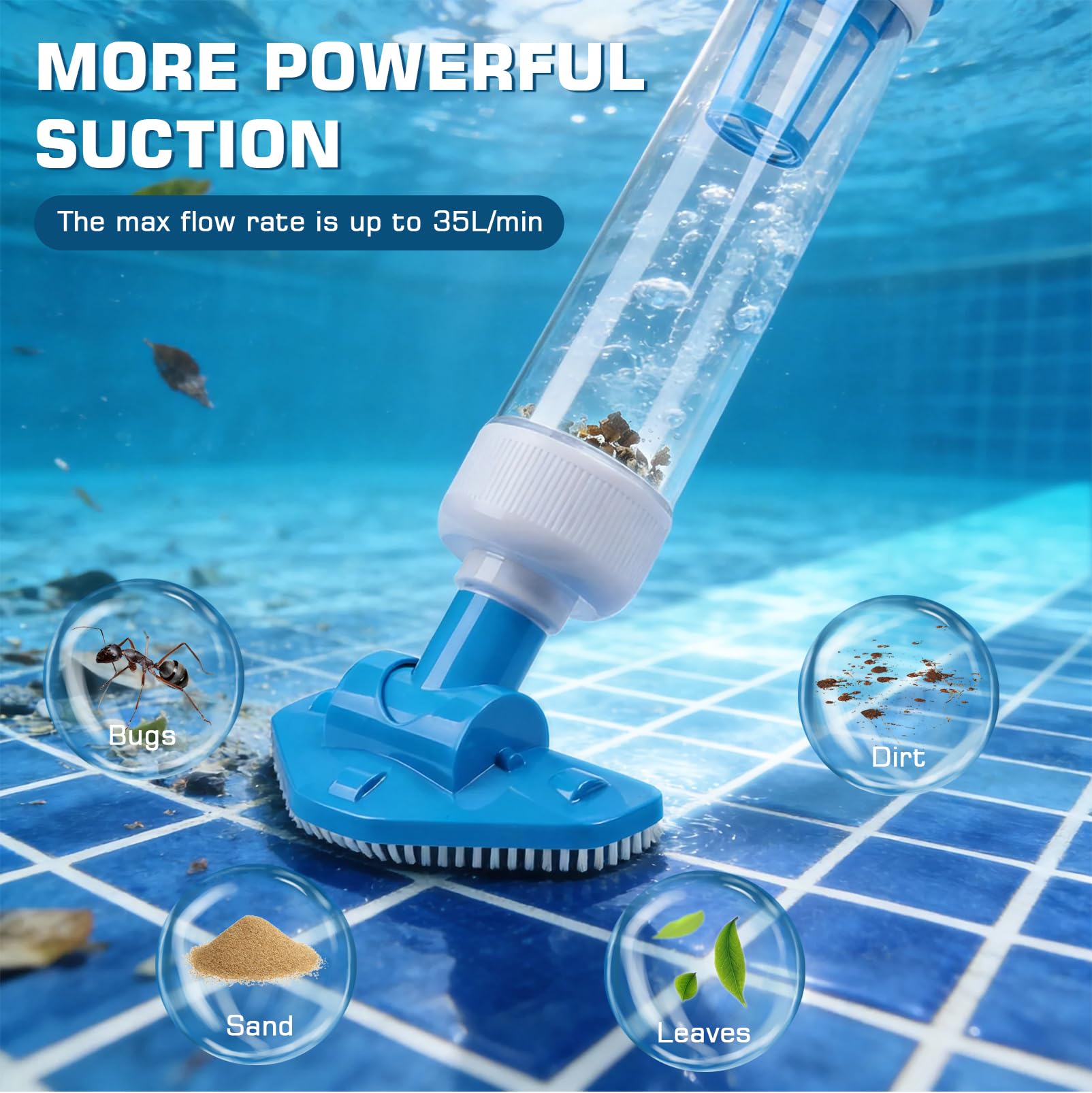 Aspirapolvere per Piscina Senza Fili con Batteria 3 in 1 | aspiratore per piscina senza fili, Asta Telescopica, Durata fino a 90 Minuti, Ricaricabile, Con Filtro per Vasche
